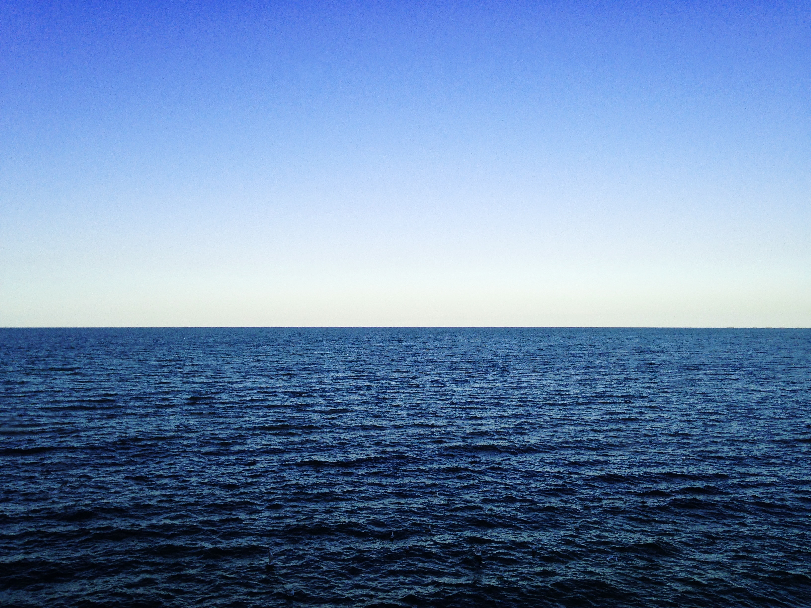 Ocean horizon with blue sky and ripples HD Wallpaper