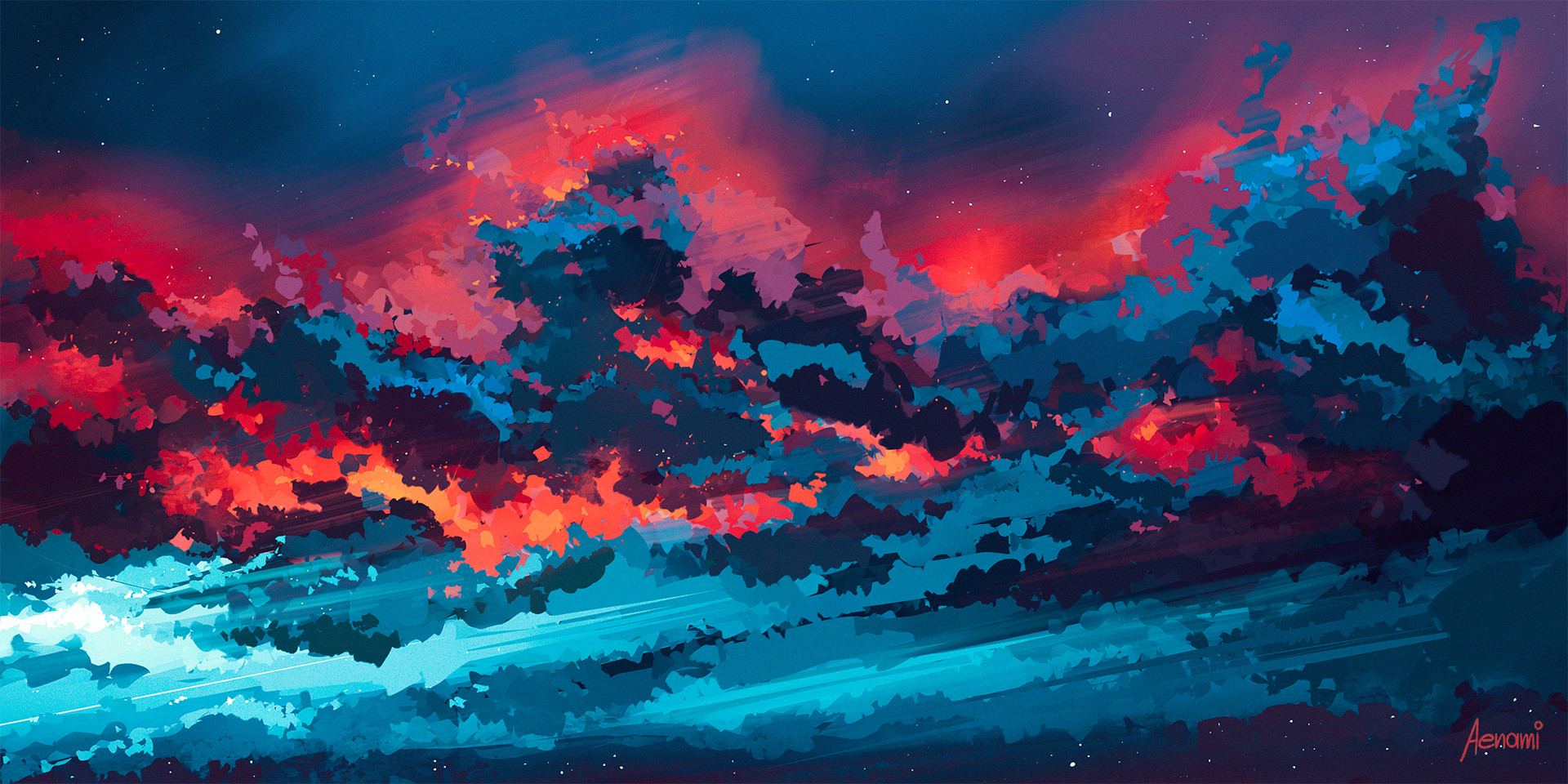 Abstract clouds in red and blue HD Wallpaper