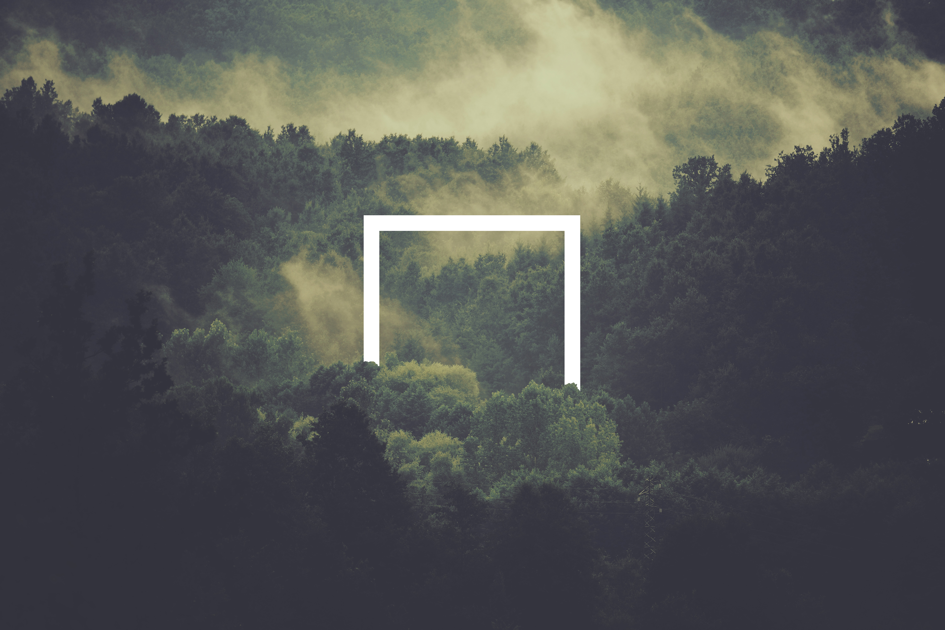 Abstract square over misty forest 4K HD Wallpaper