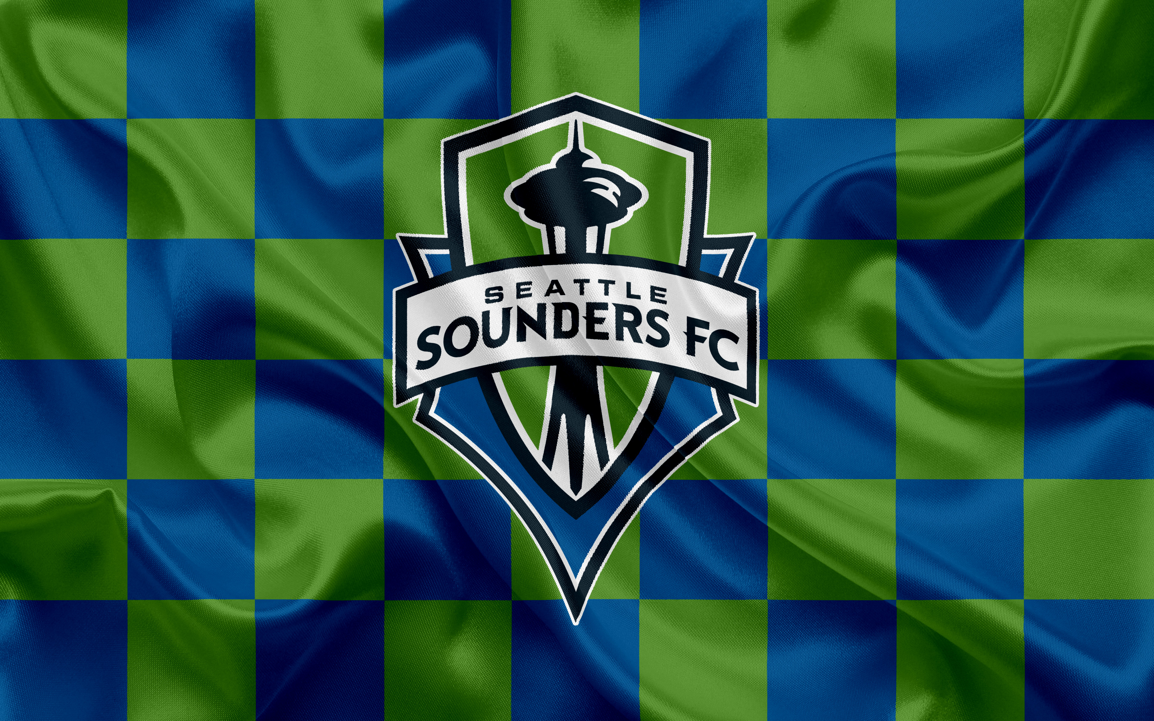 Seattle Sounders FC logo on checkered background HD Wallpaper