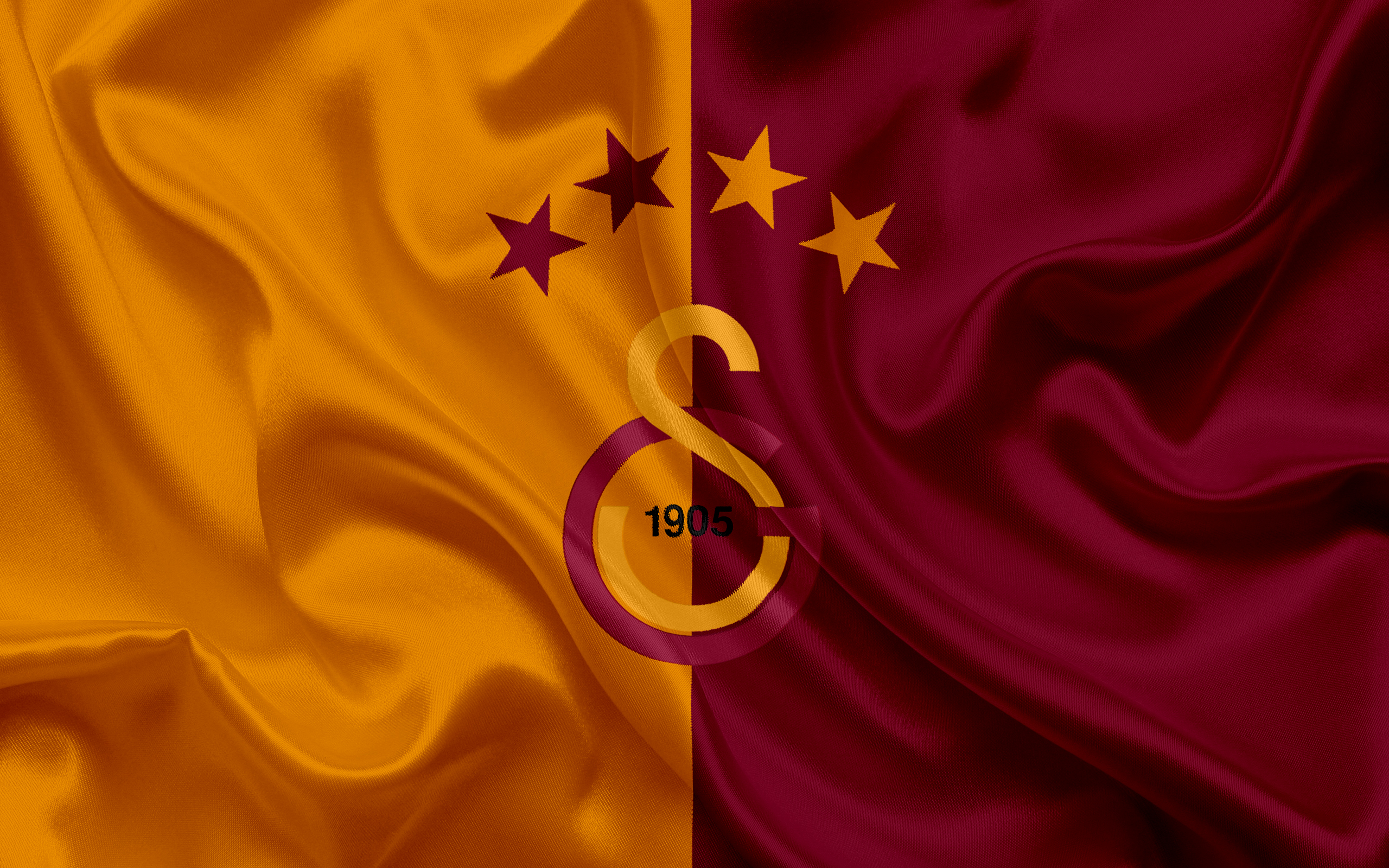 Galatasaray S.K. logo on a silky flag HD Wallpaper