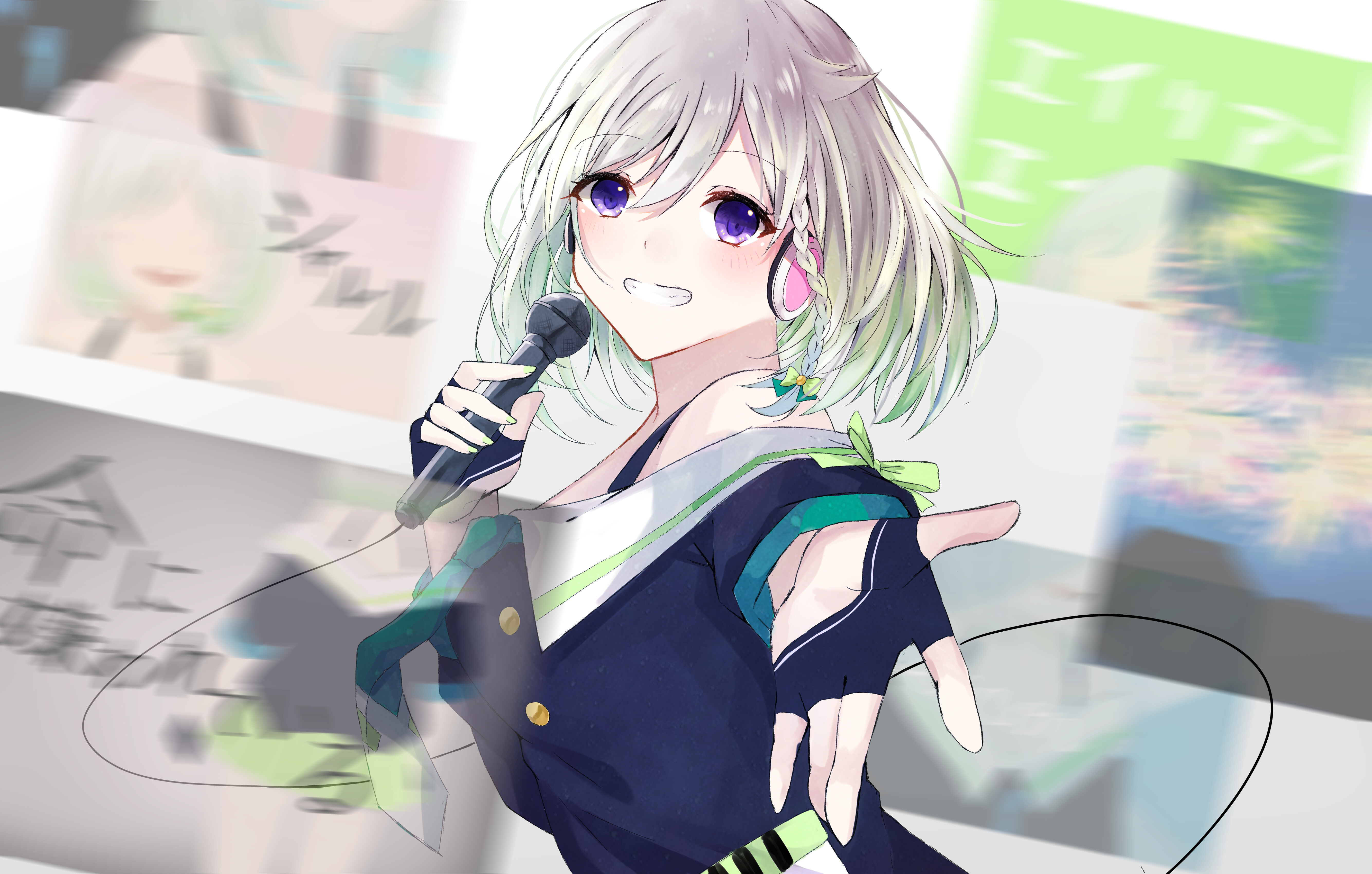 YuNi (Virtual YouTuber) singing with a microphone HD Wallpaper