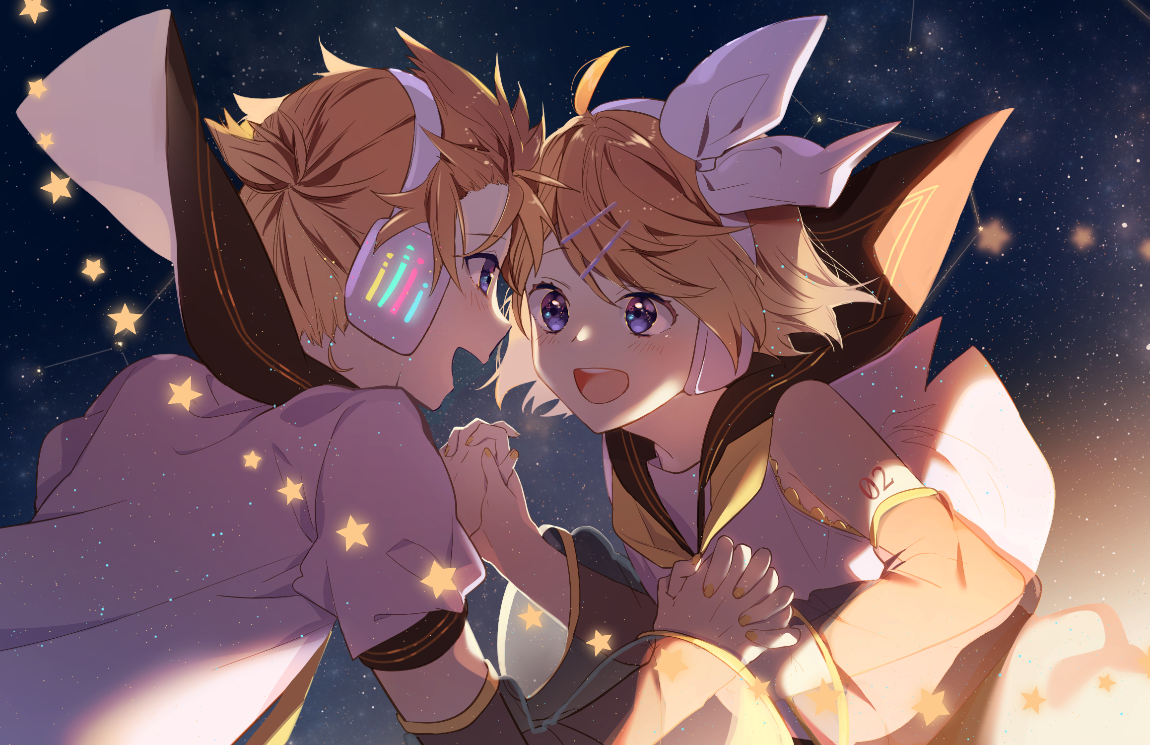 Rin and Len Kagamine in starry night HD Wallpaper