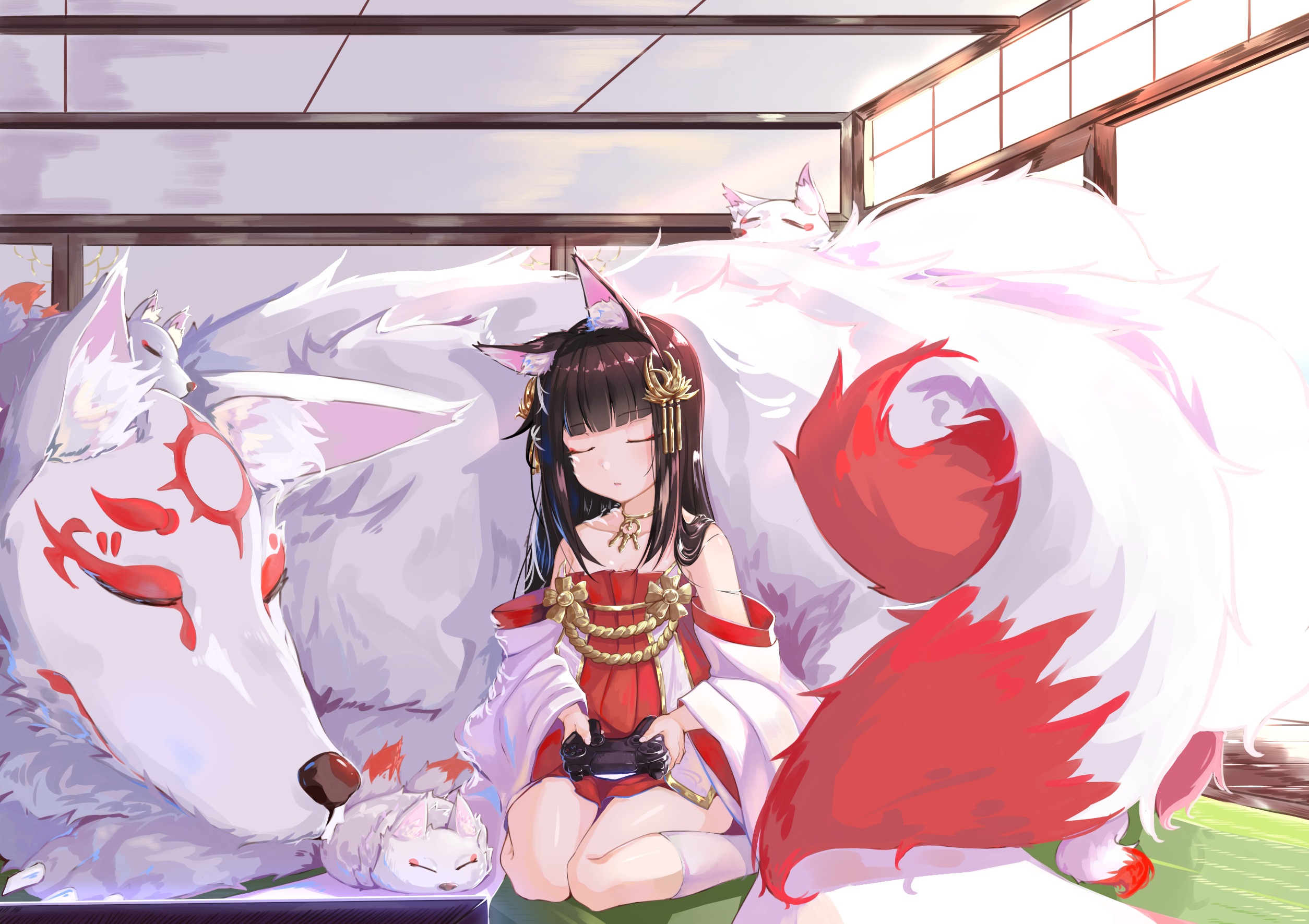 Nagato from Azur Lane with fox spirits HD Wallpaper