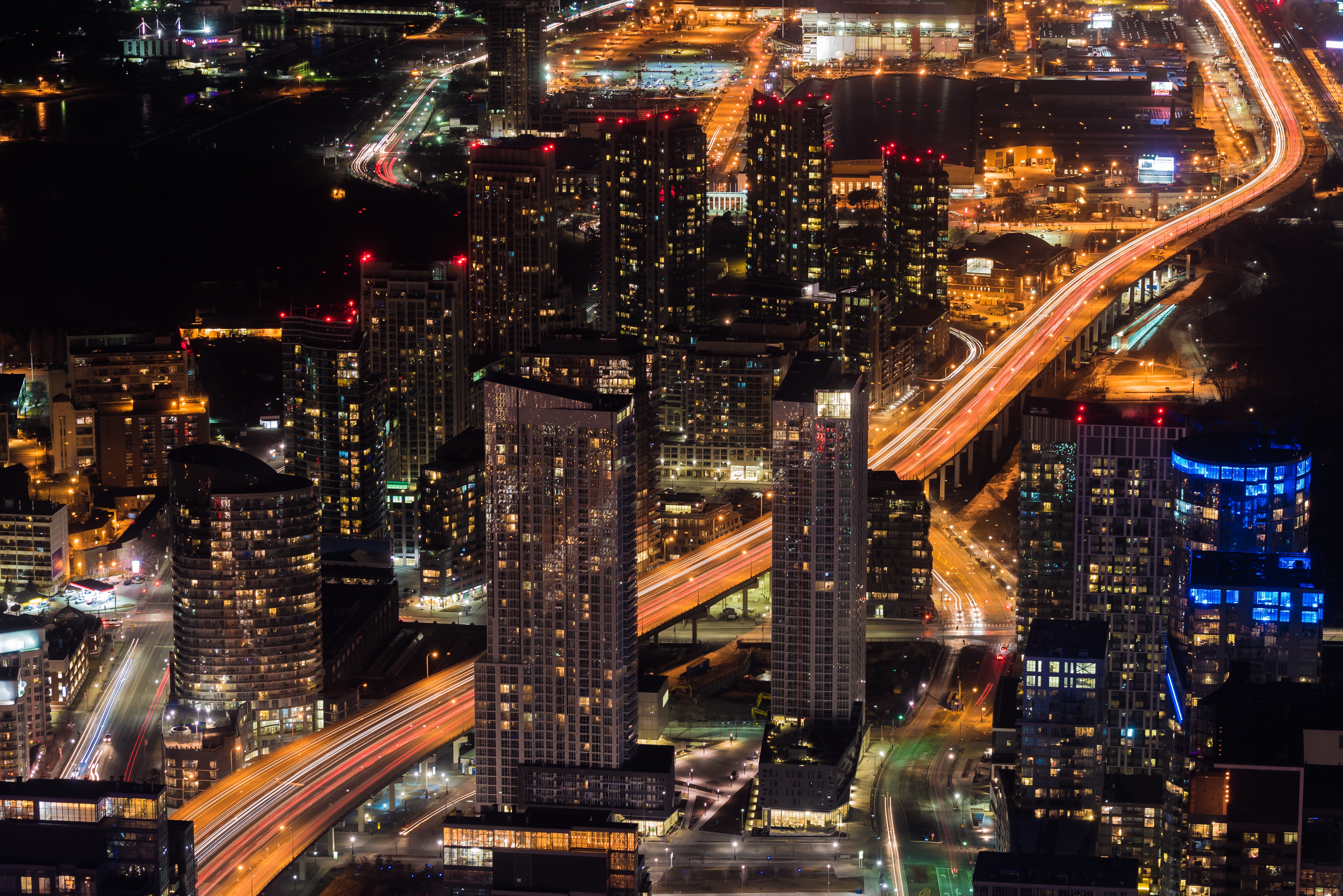 Toronto Cityscape at Night with Light Trails HD Wallpaper