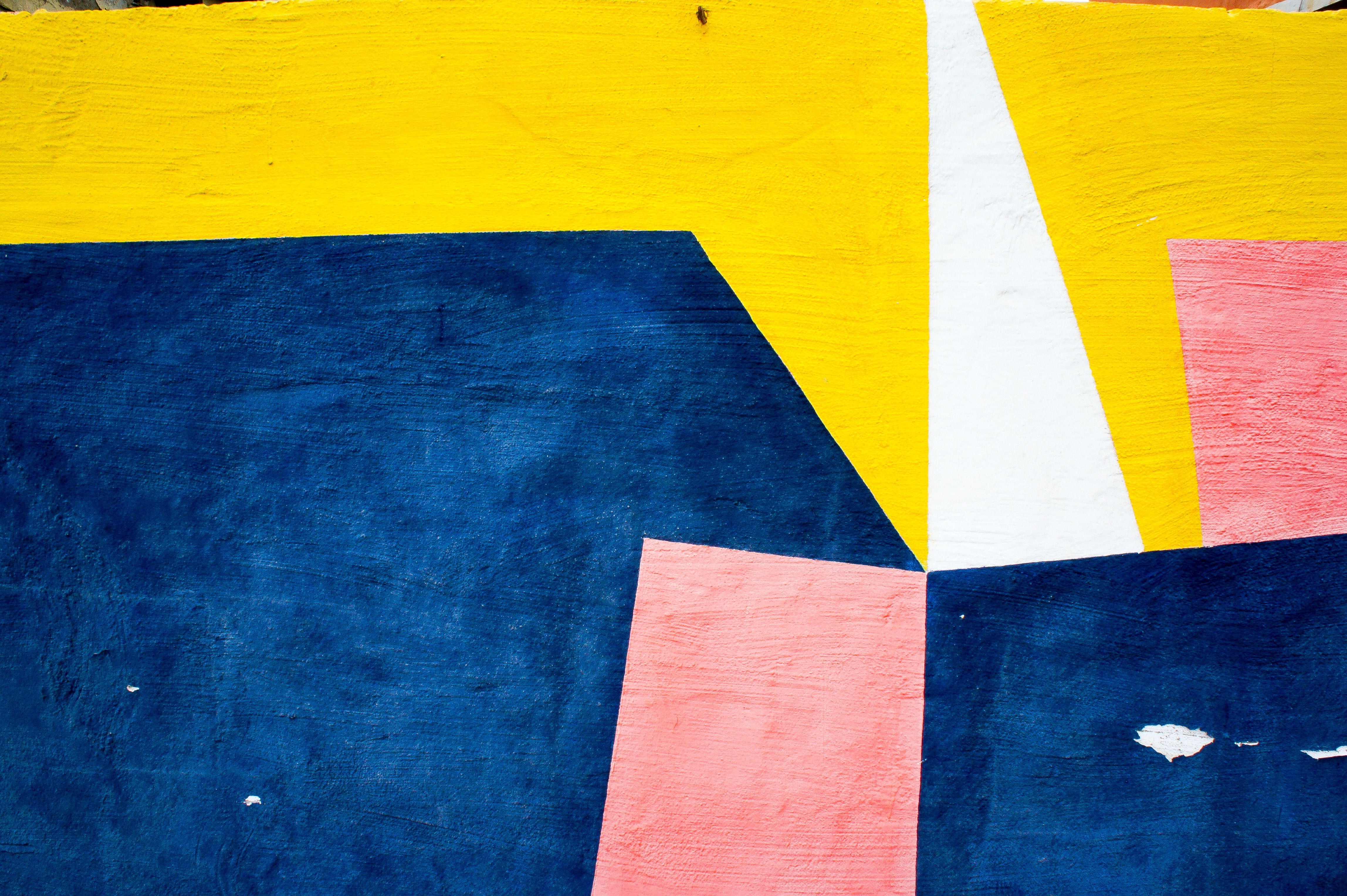 Abstract Geometric Painting with Yellow, Blue, Pink, and White HD Wallpaper