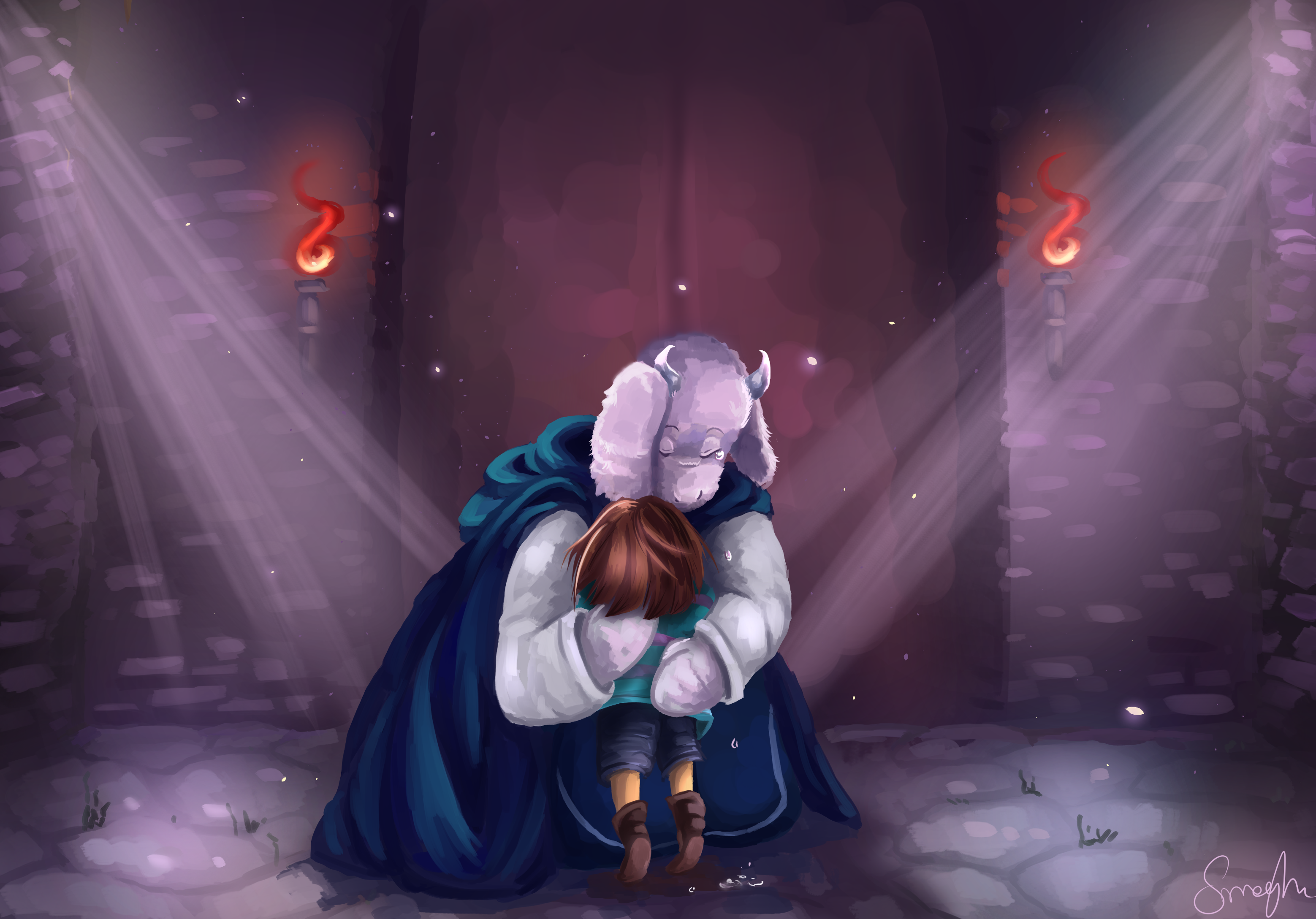 Frisk and Toriel from Undertale hugging HD Wallpaper