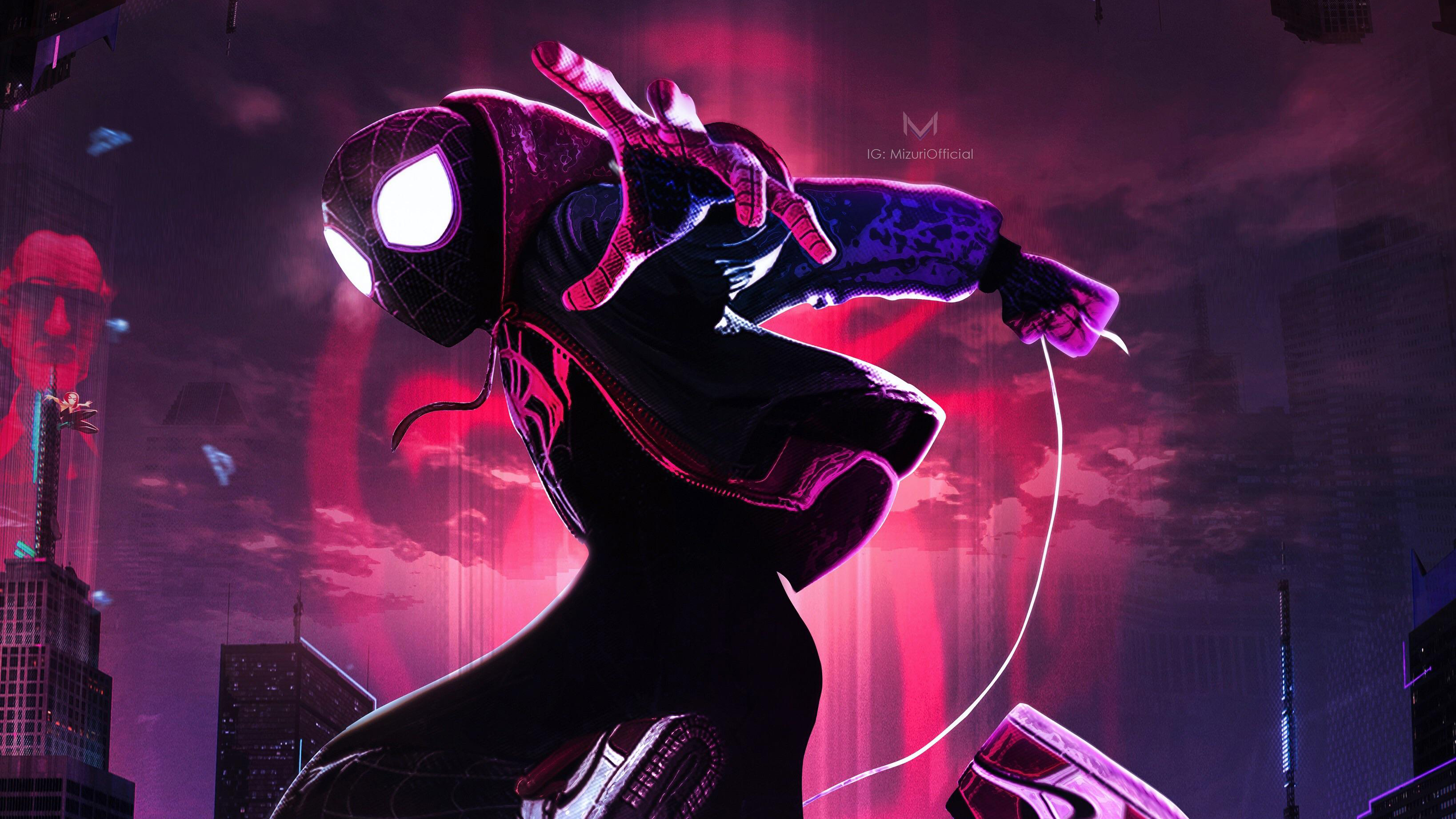 Miles Morales Striking Spider-Man Pose at Night HD Wallpaper