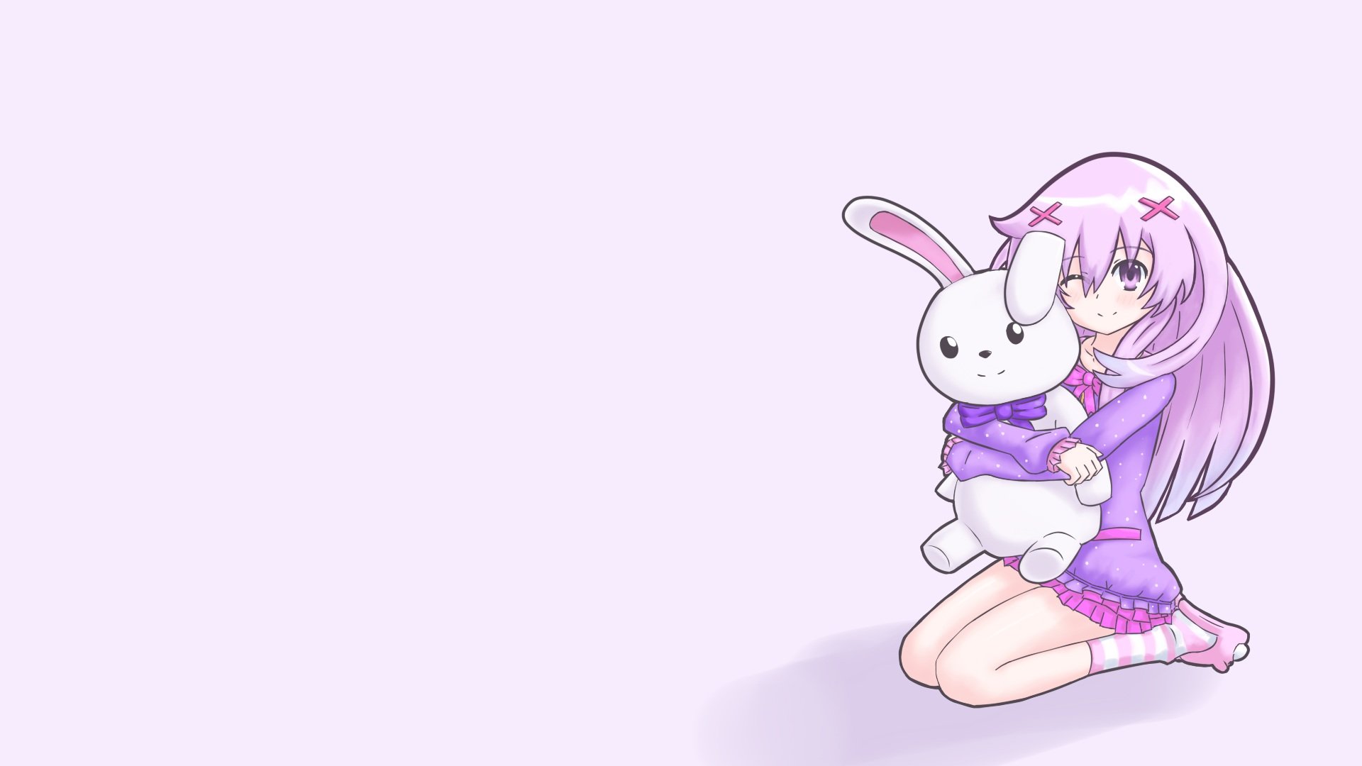 Nepgear from Hyperdimension Neptunia with a plush bunny HD Wallpaper