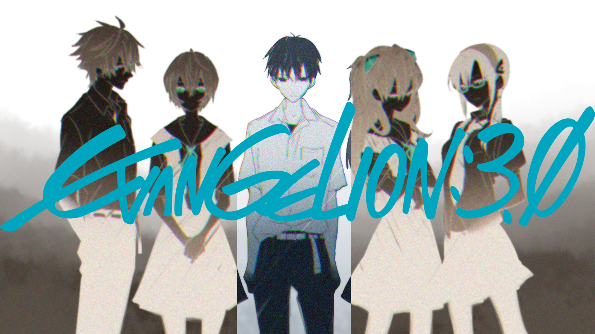 Evangelion 3.0 characters with text HD Wallpaper