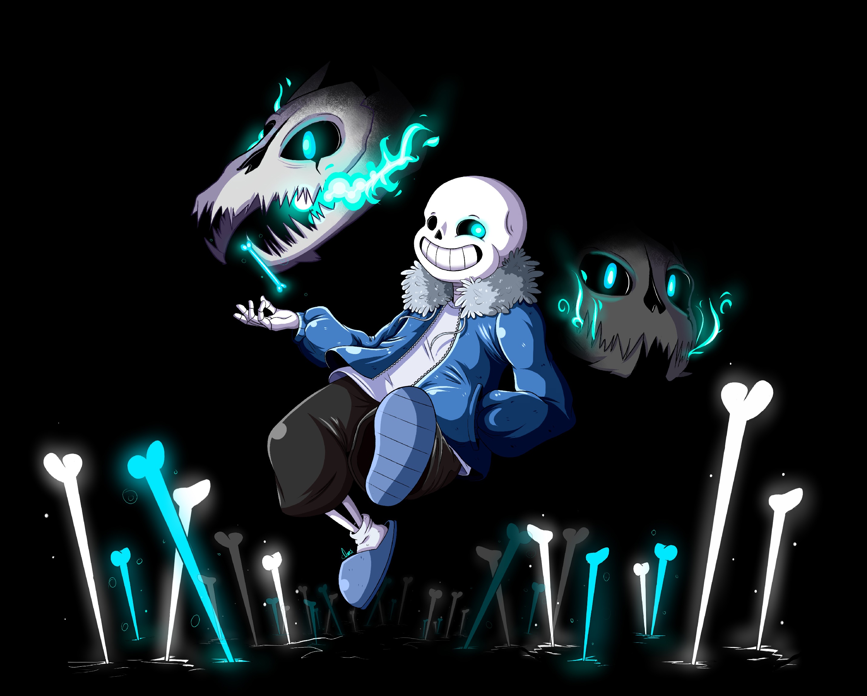 Sans from Undertale with Glowing Bones and Spirits HD Wallpaper