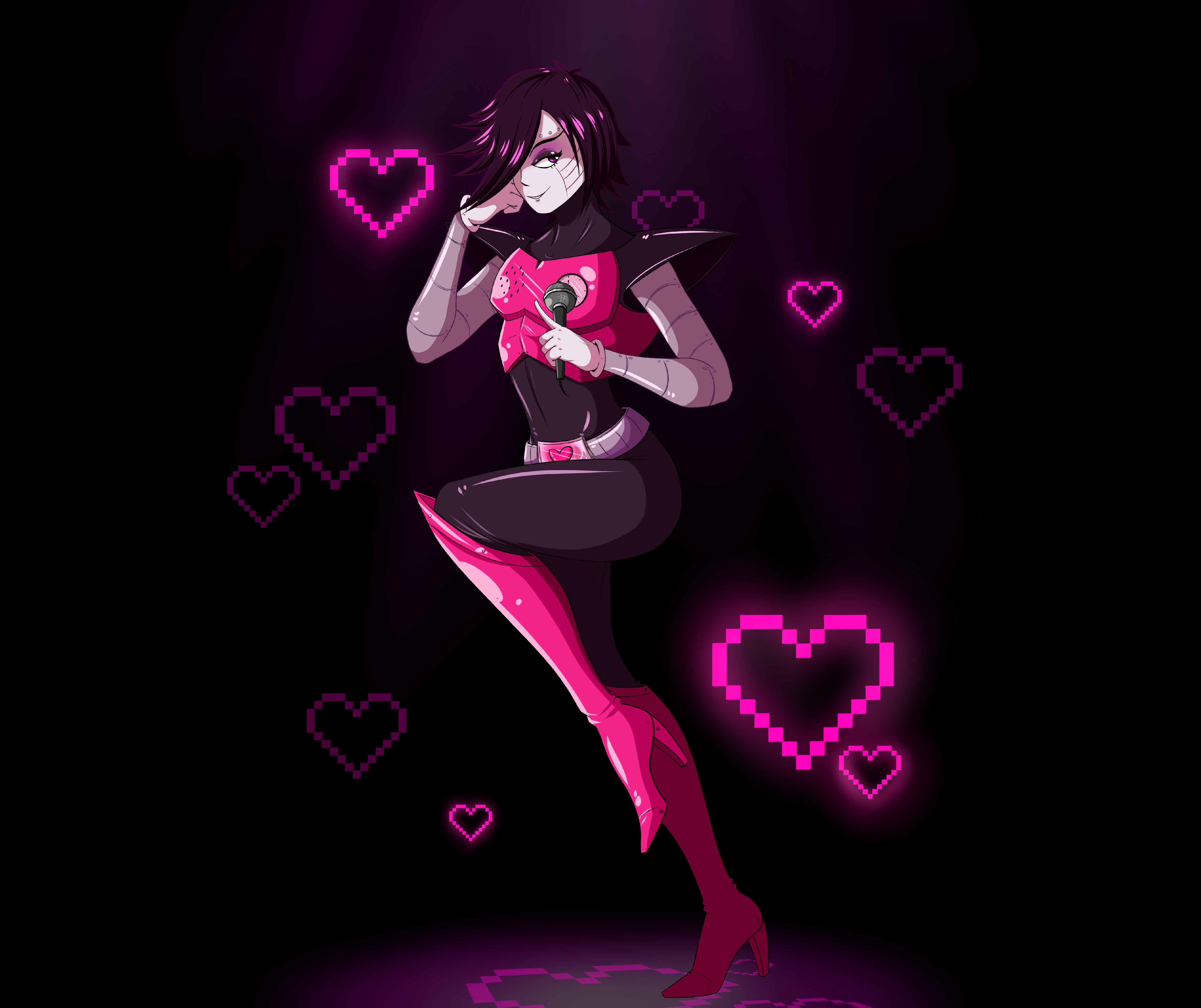 Mettaton from Undertale with pixel hearts HD Wallpaper