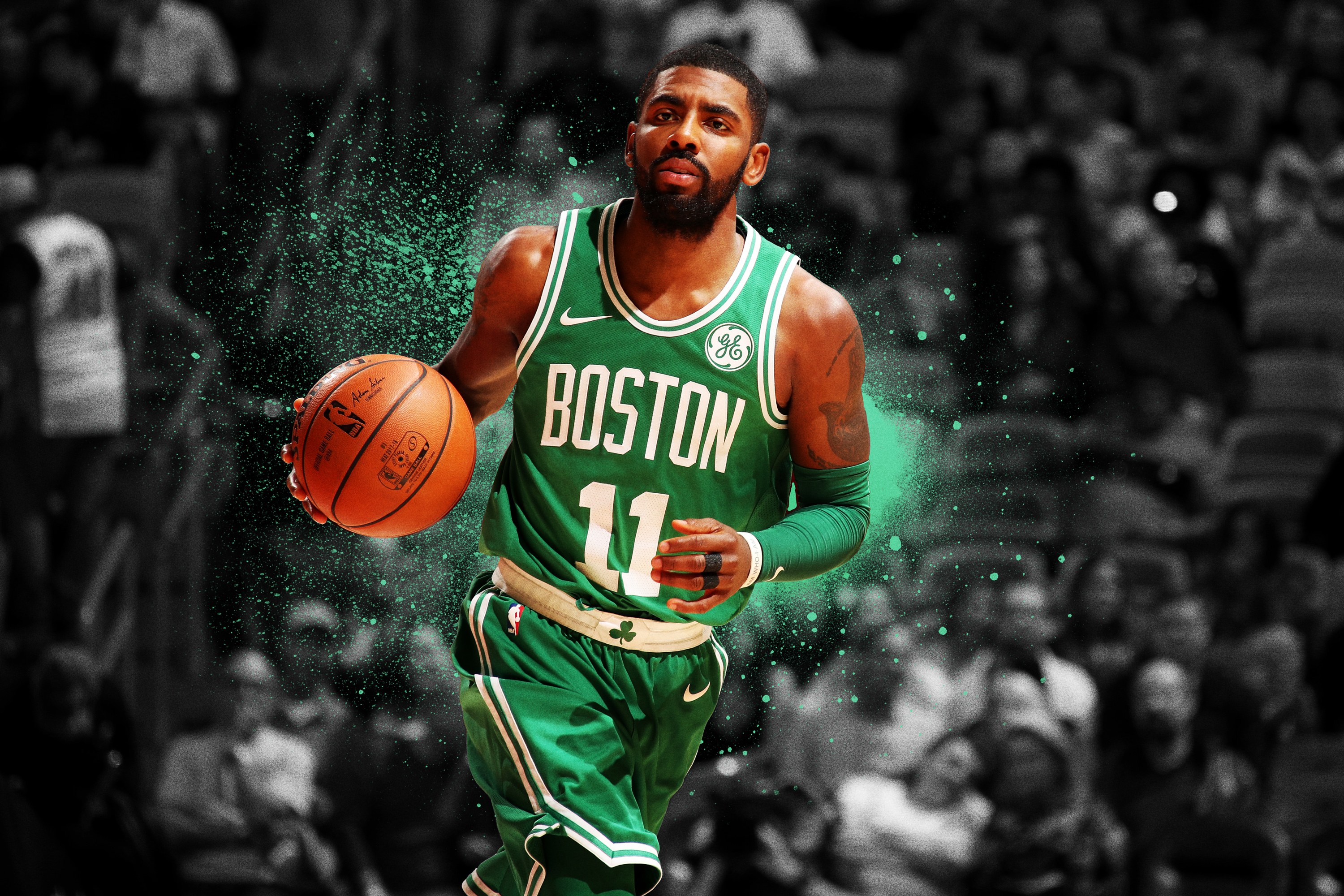 Kyrie Irving of the Boston Celtics dribbling a basketball HD Wallpaper