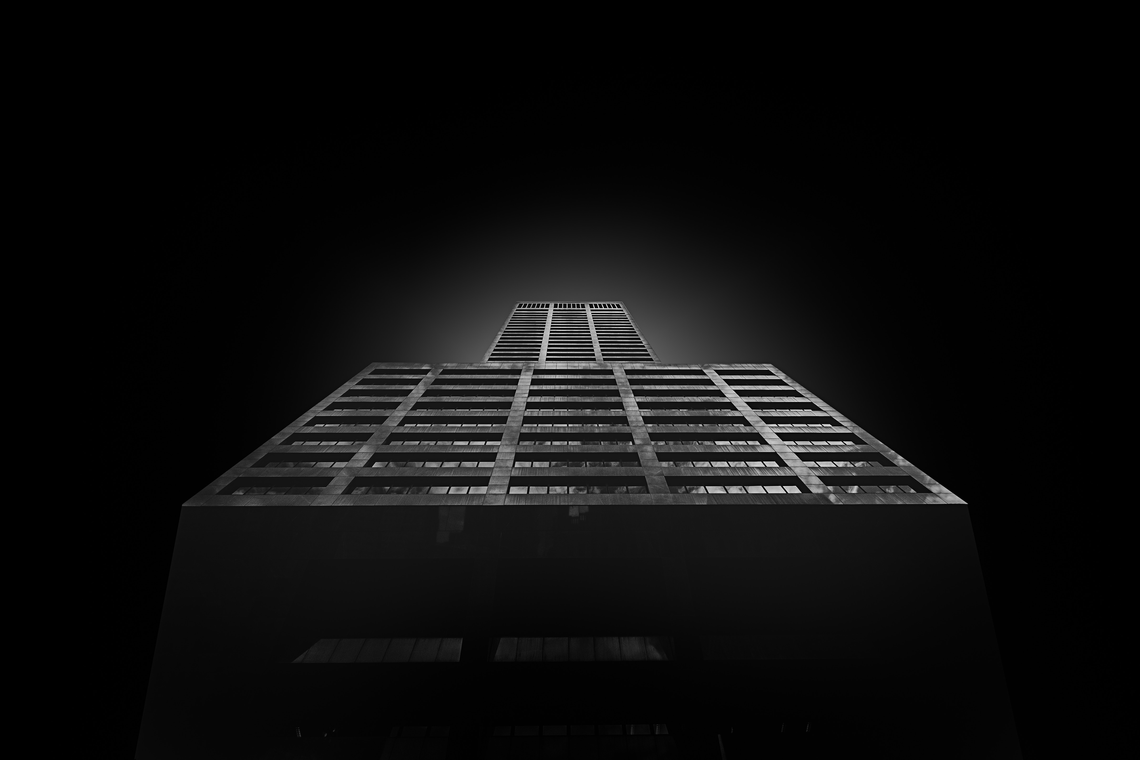 Modern architecture building looking up monochrome HD Wallpaper
