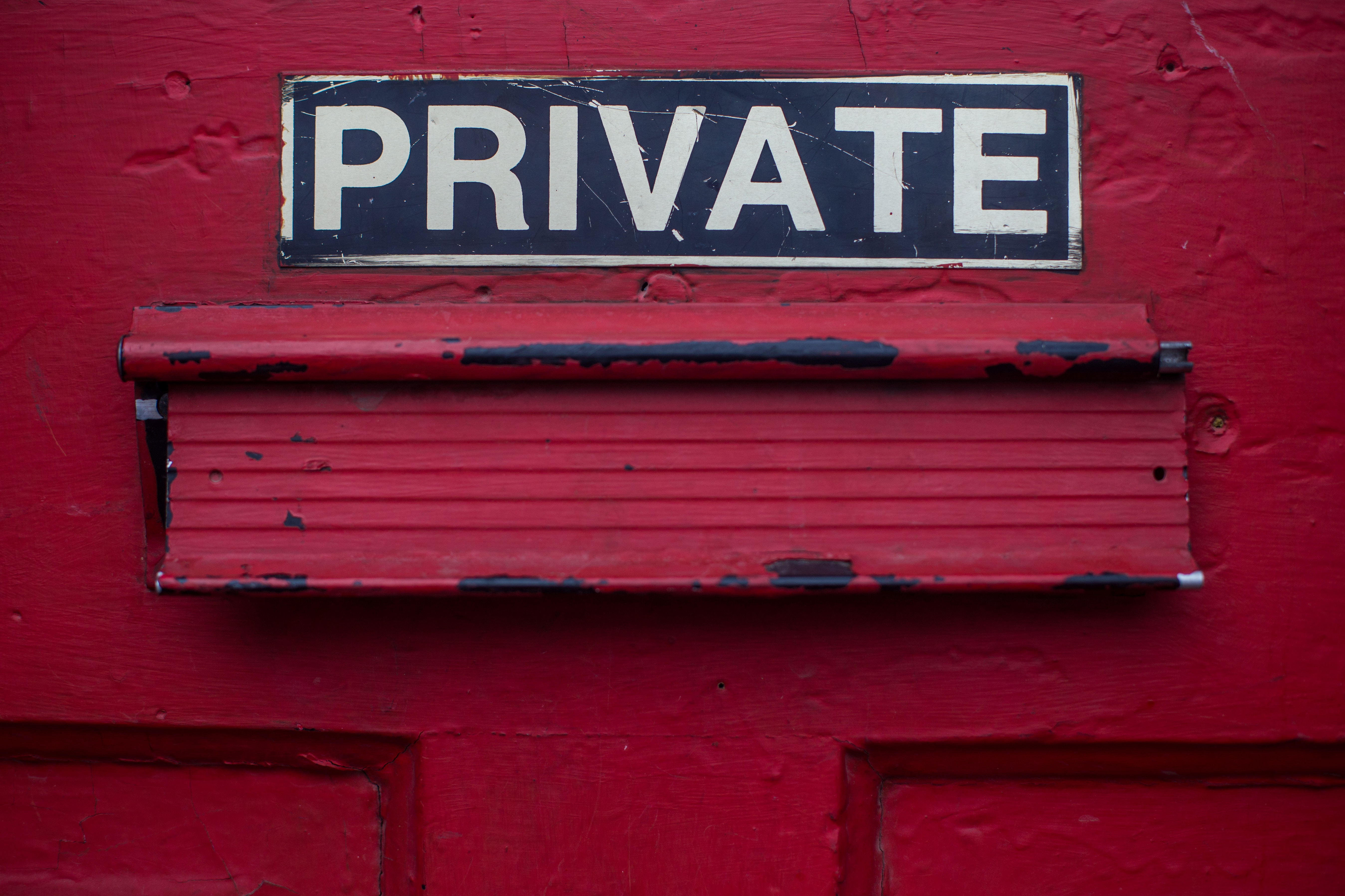 Red door with a "PRIVATE" sign and mailbox HD Wallpaper