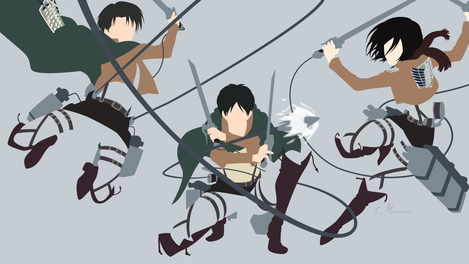 Mikasa Ackerman, Eren Yeager, and Levi Ackerman from Attack on Titan HD Wallpaper