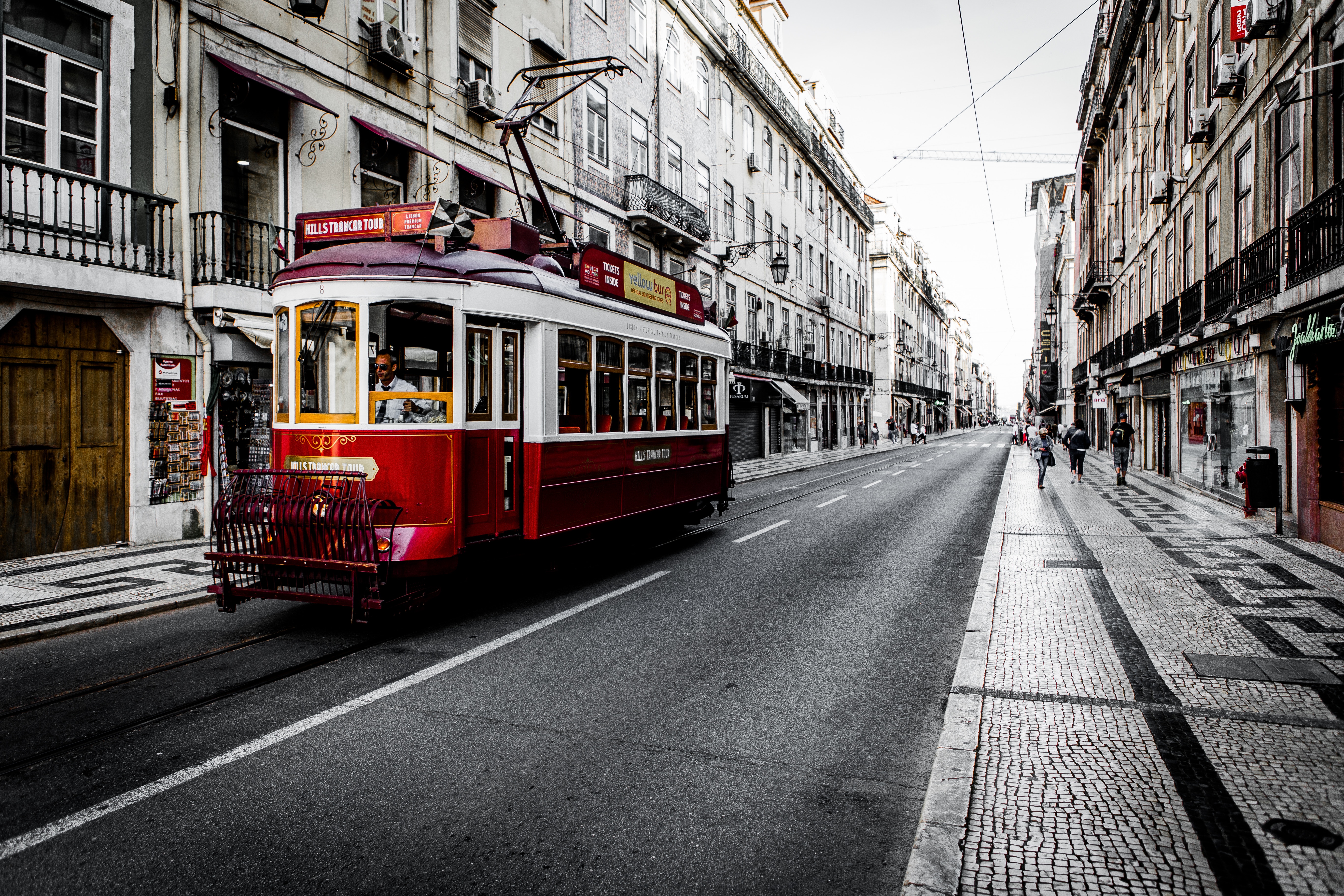 Red Tram on a Street in Lisbon, Portugal HD Wallpaper