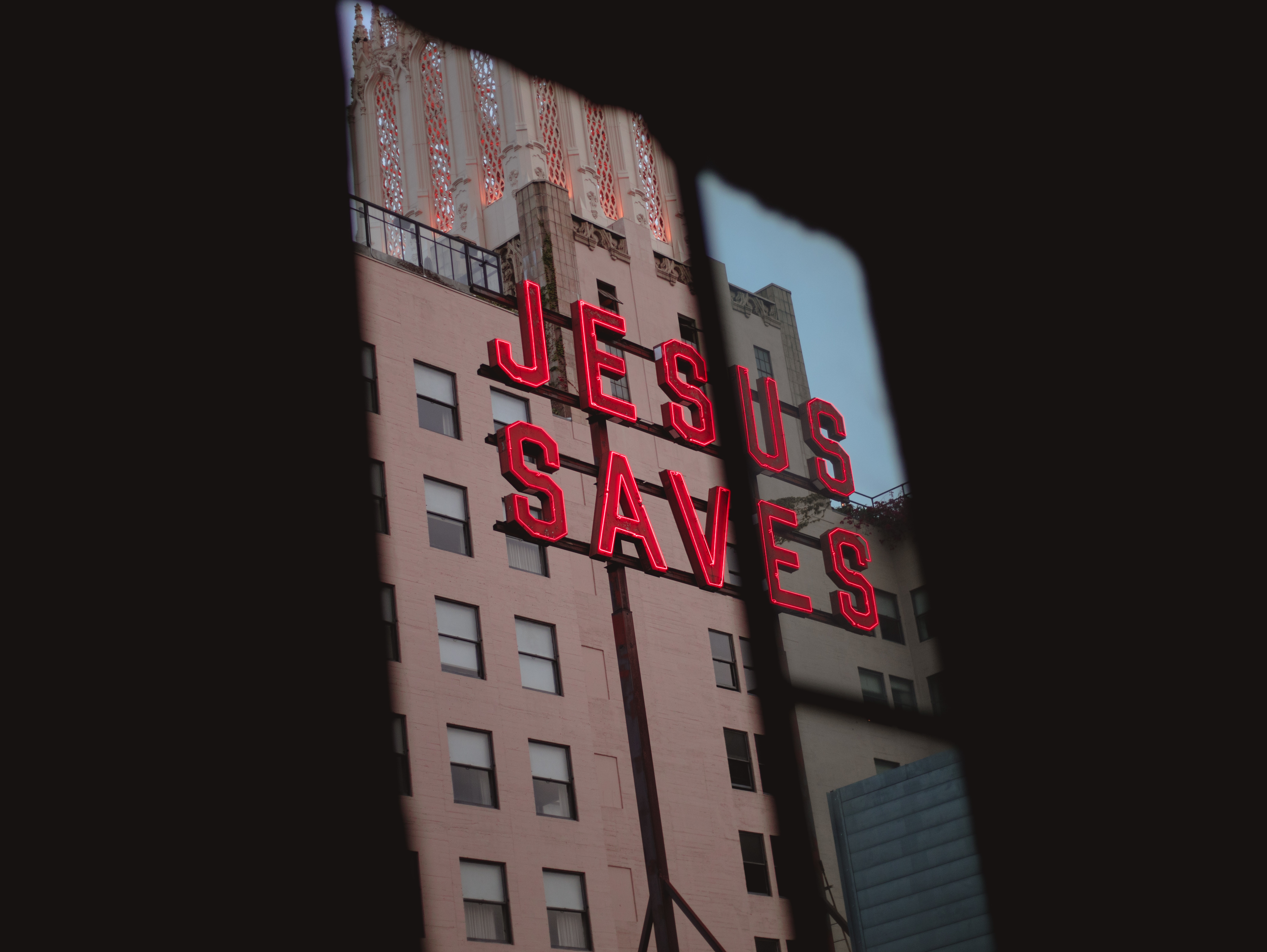 Jesus Saves Neon Sign on Building in Los Angeles HD Wallpaper