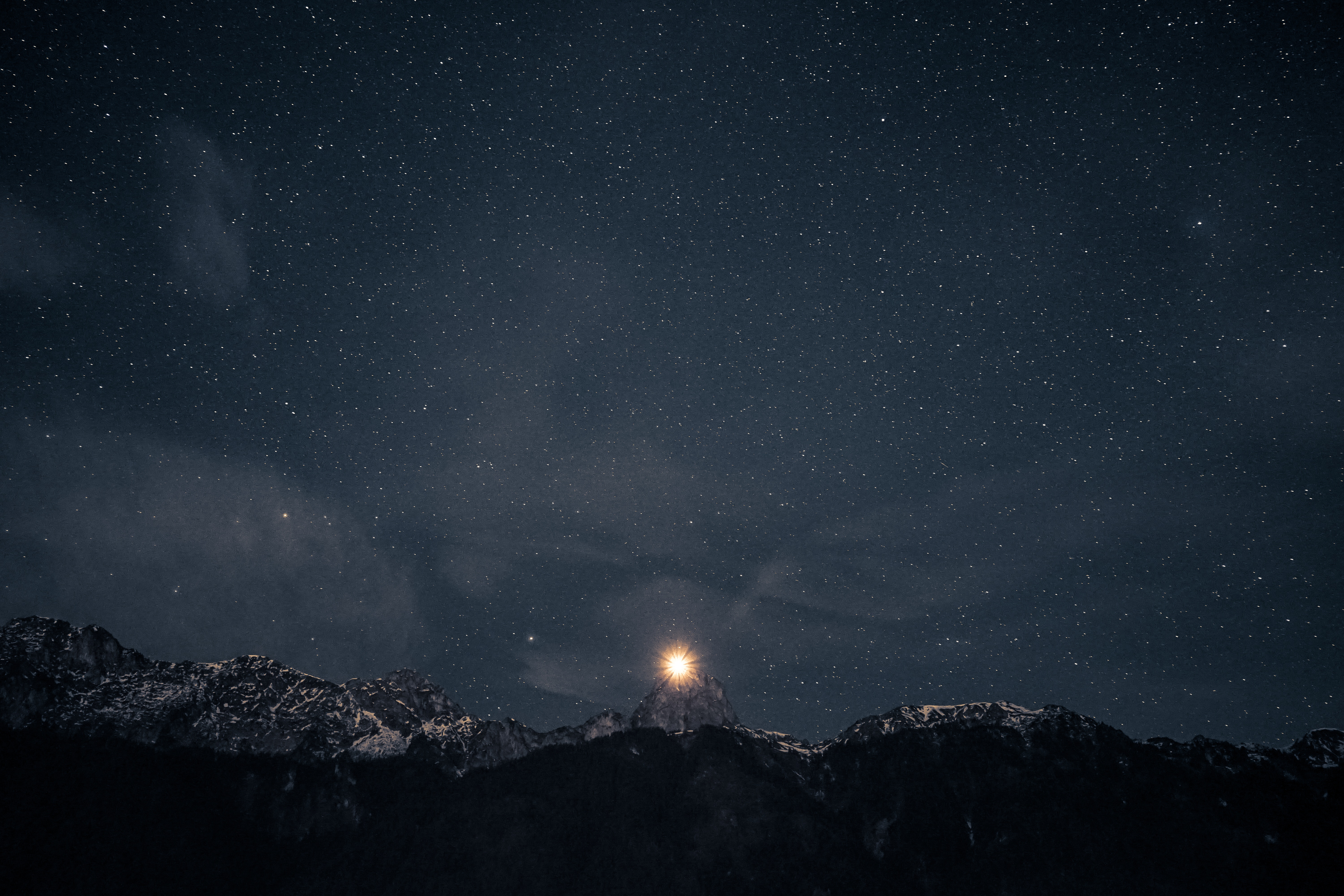 Starry night sky over Berner Oberland mountains HD Wallpaper