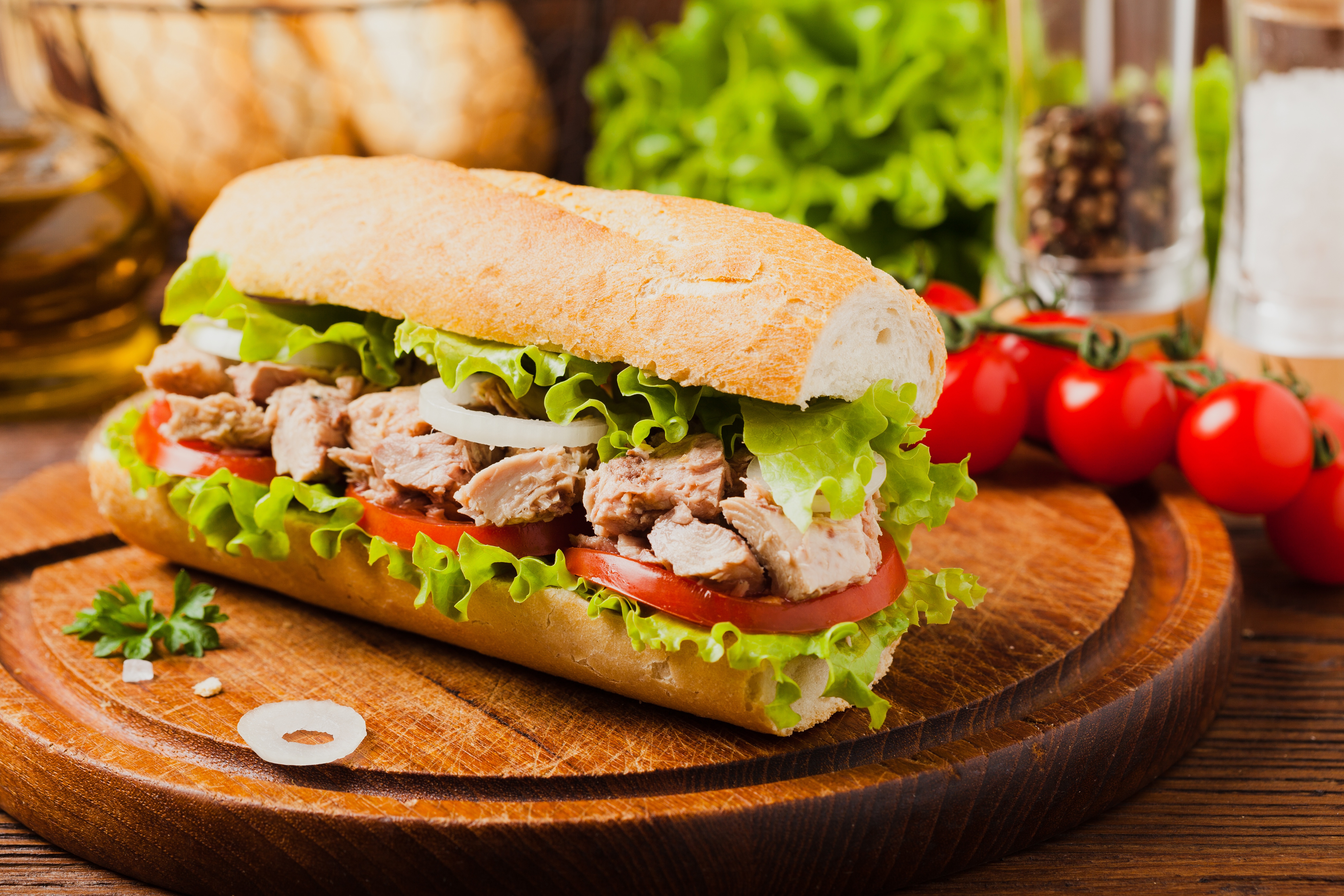 Fresh Tuna Sandwich with Lettuce and Tomato HD Wallpaper