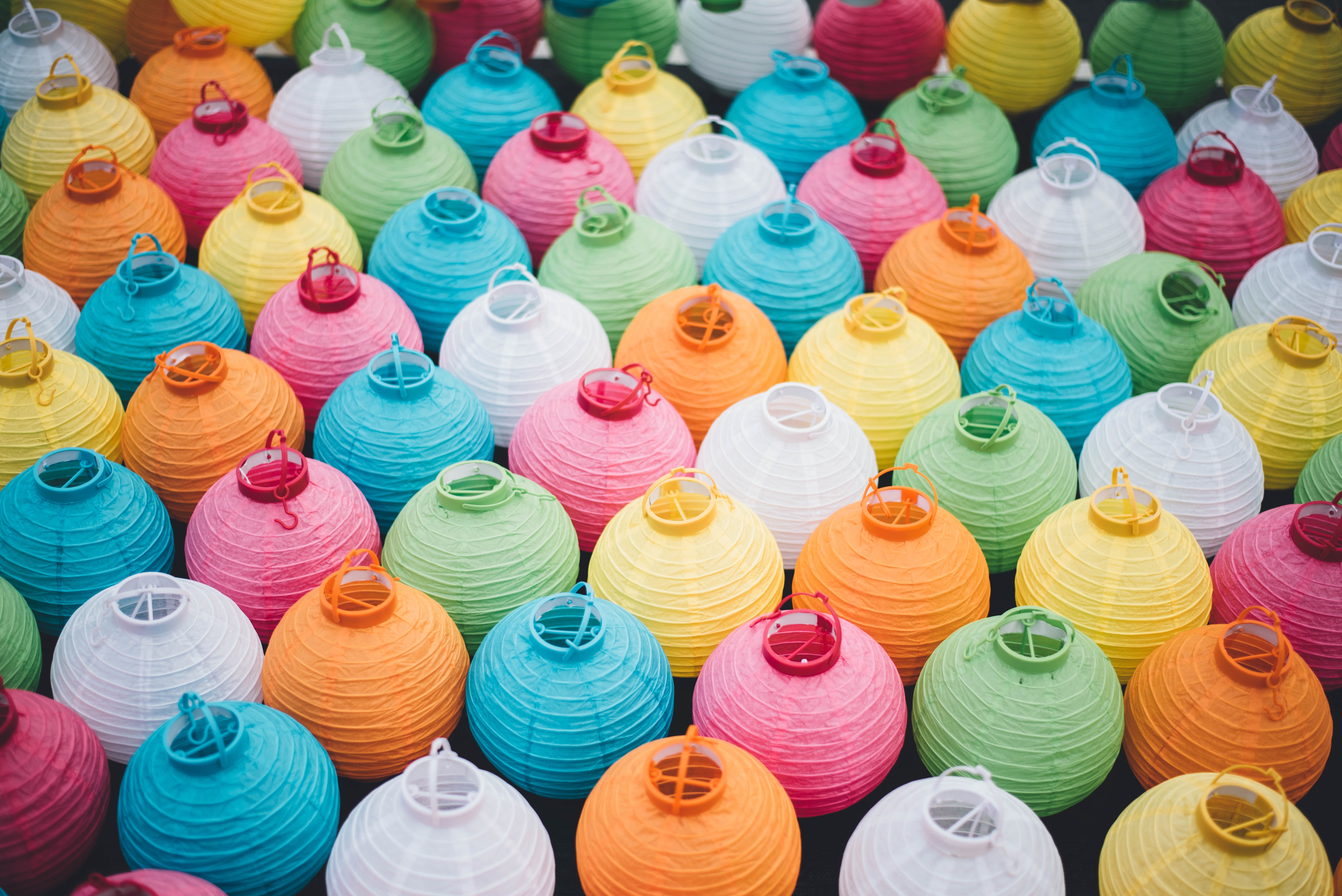 A colorful collection of paper lanterns HD Wallpaper