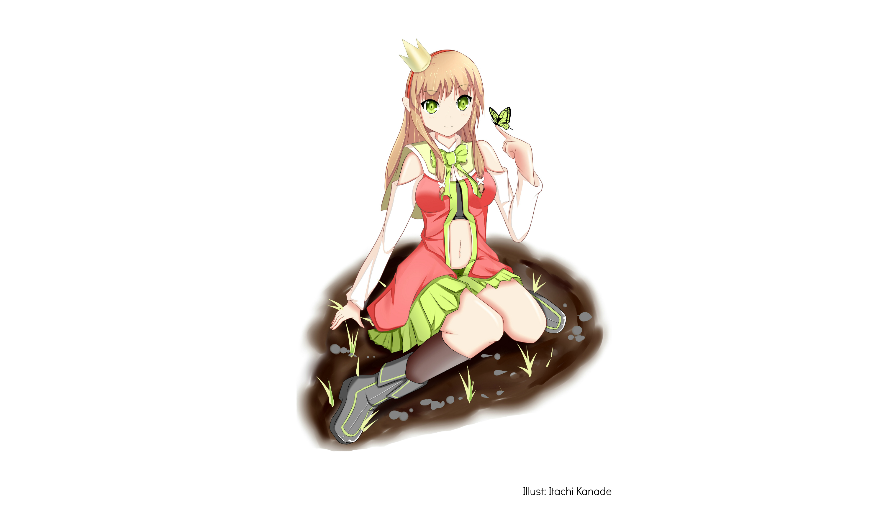 Anime girl with blonde hair and green eyes wearing a crown and a pink dress HD Wallpaper