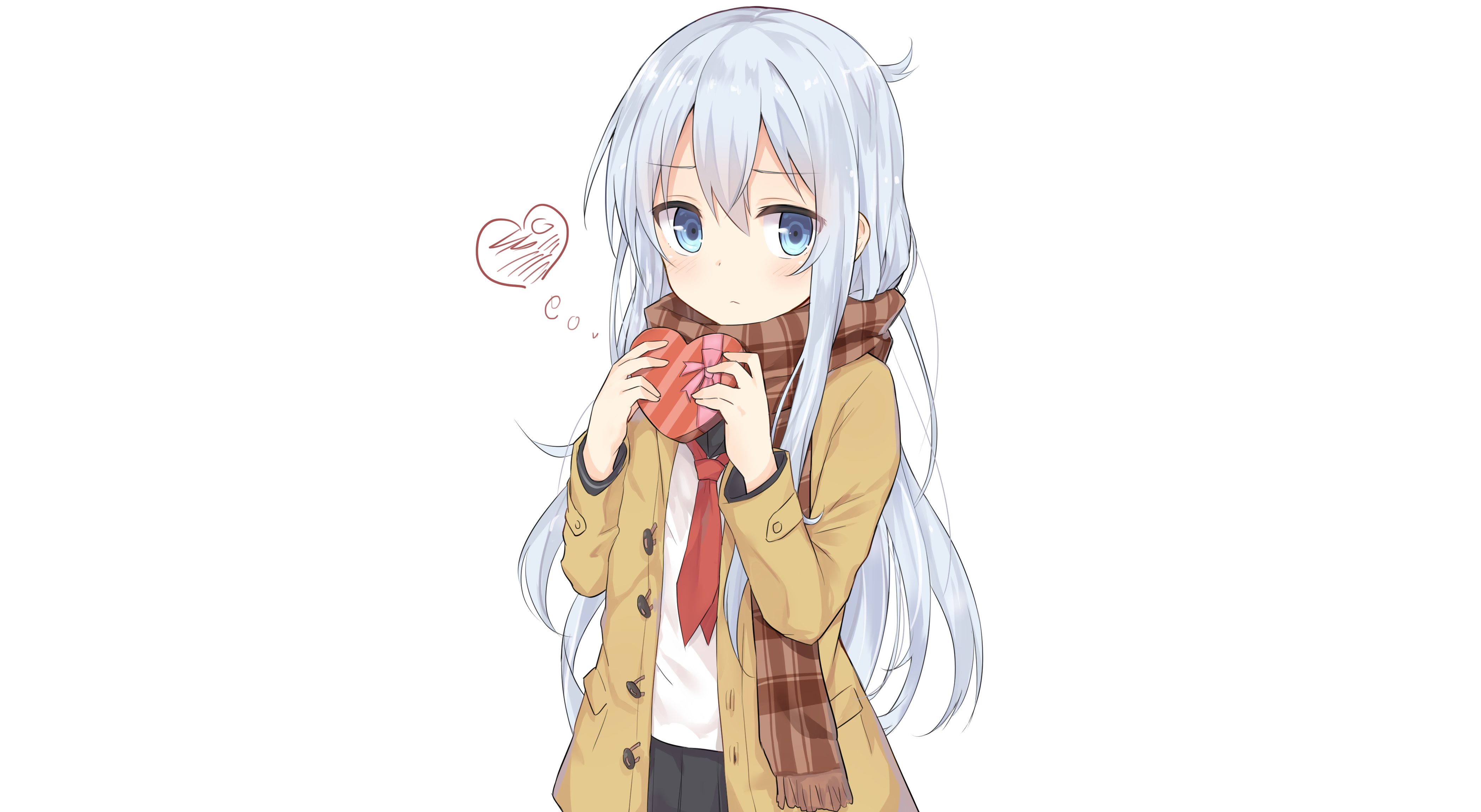 Hibiki from Kantai Collection holding a heart-shaped chocolate box HD Wallpaper