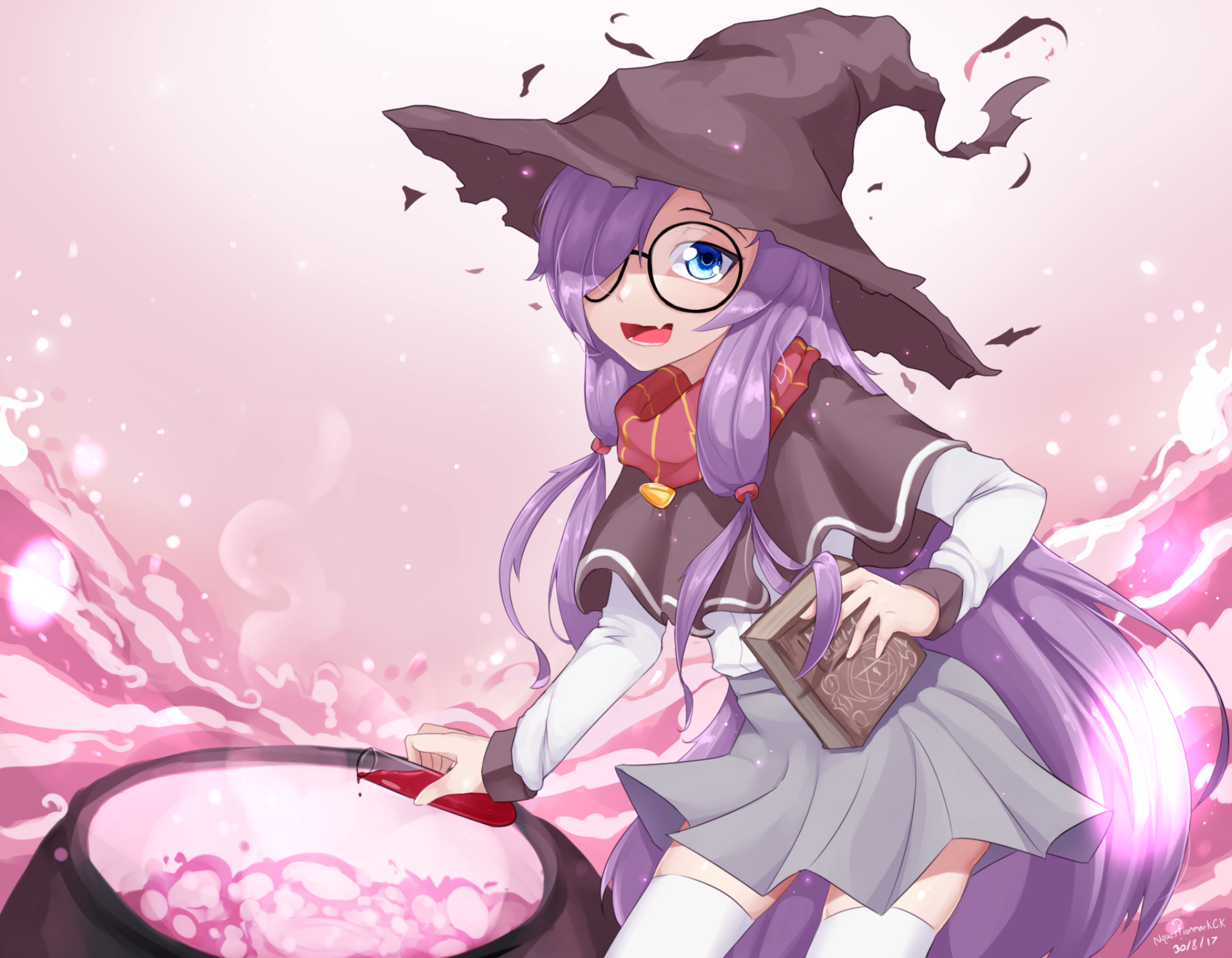 Girl witch with purple hair making potion HD Wallpaper