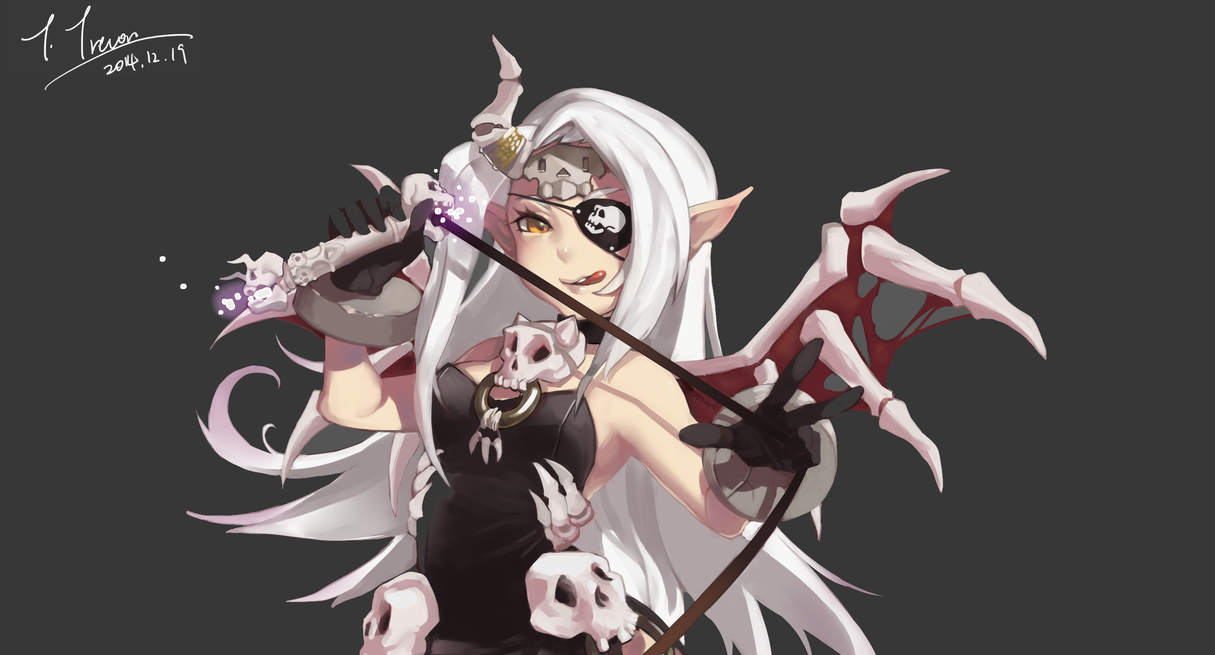 White-Haired Elf Warrior with Bone Staff HD Wallpaper