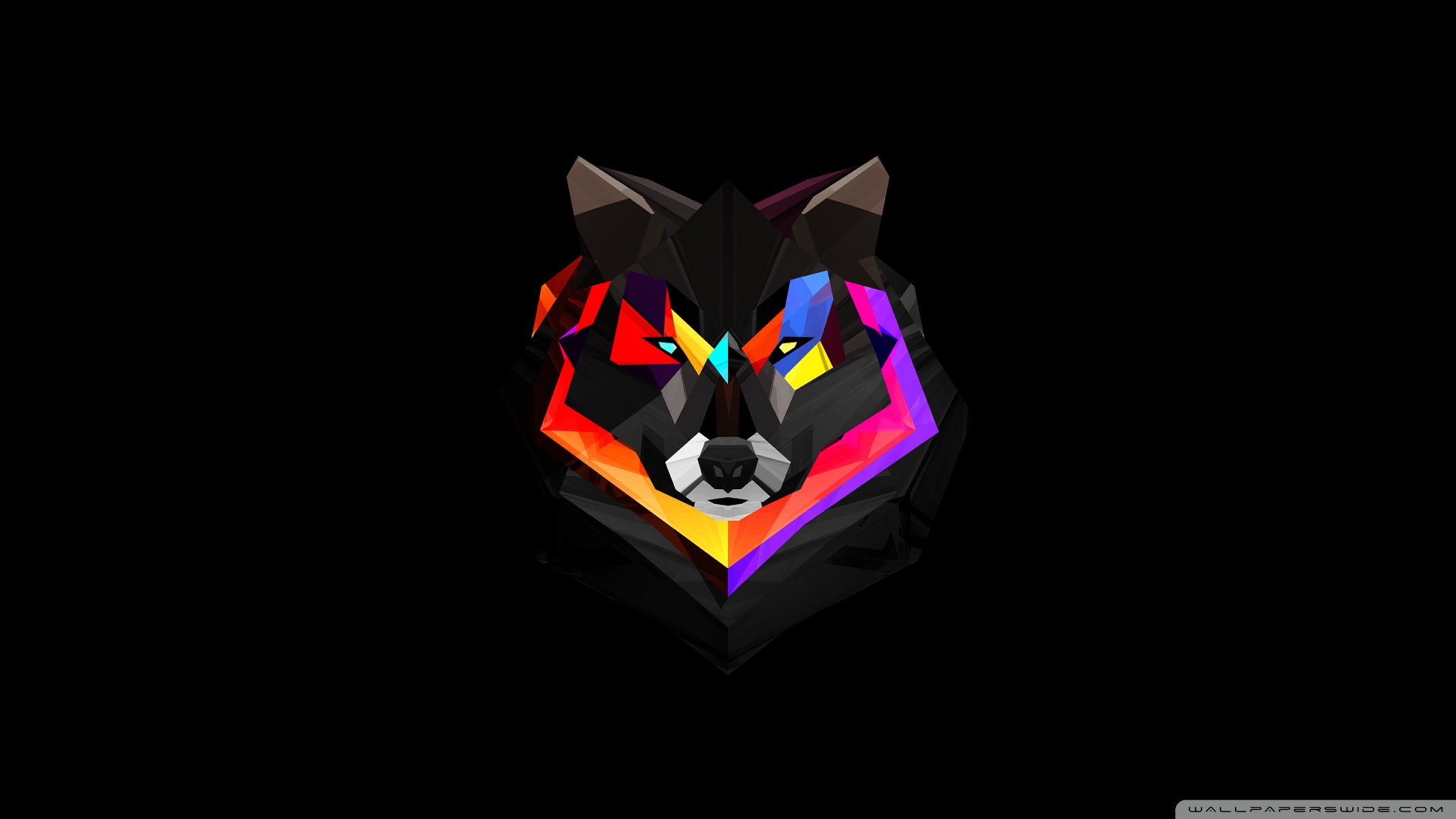 Polygon wolf head with colorful facets HD Wallpaper