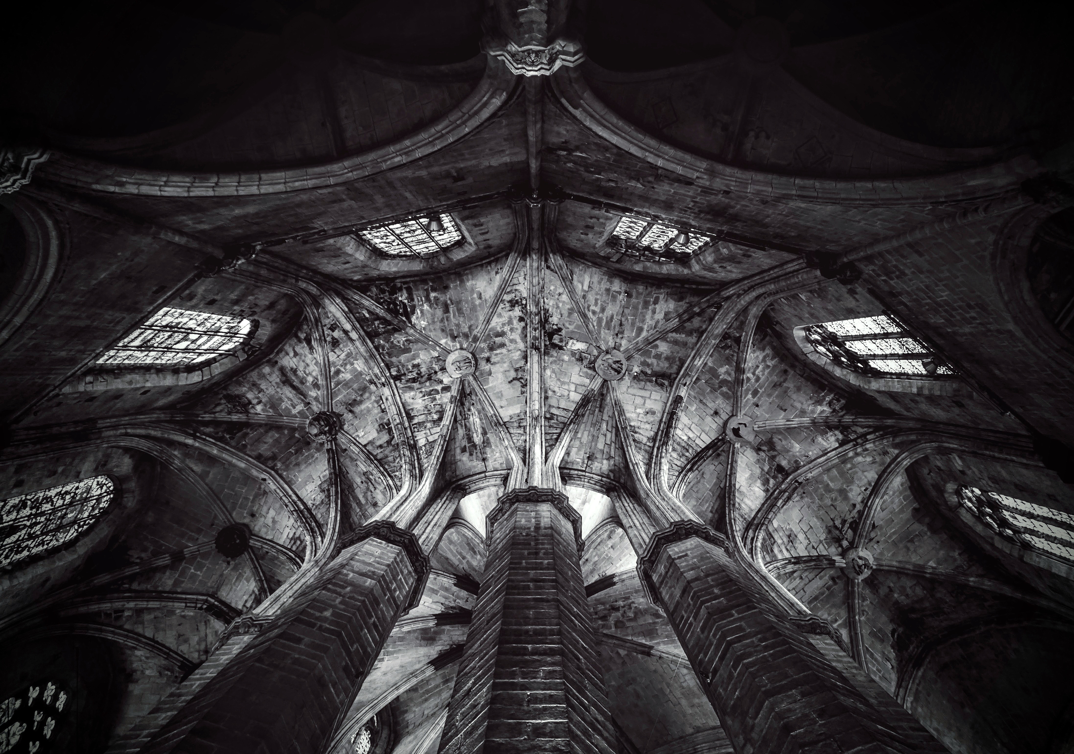 Gothic Cathedral Ceiling with Stained Glass Windows HD Wallpaper
