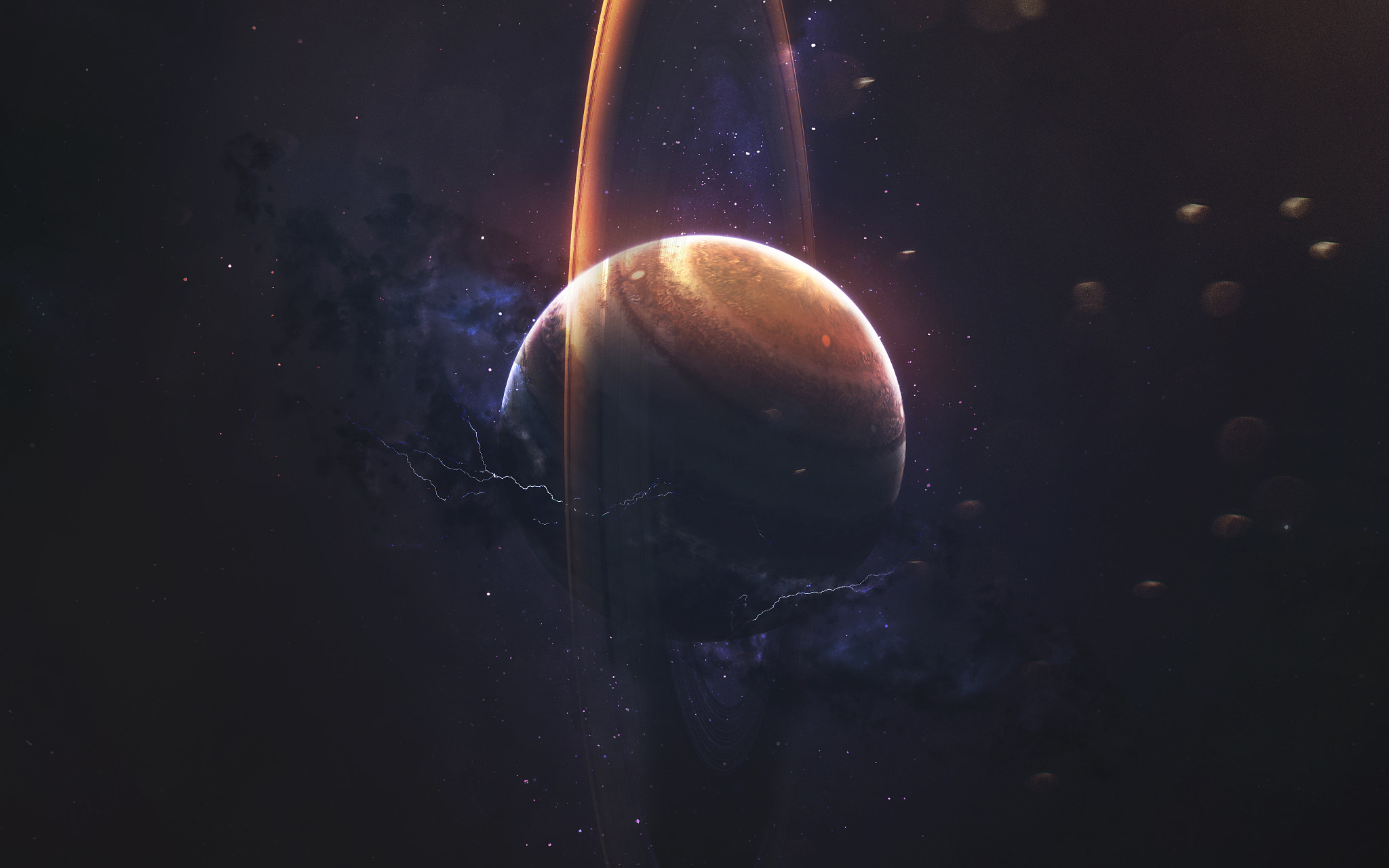 Planet with rings in outer space HD Wallpaper