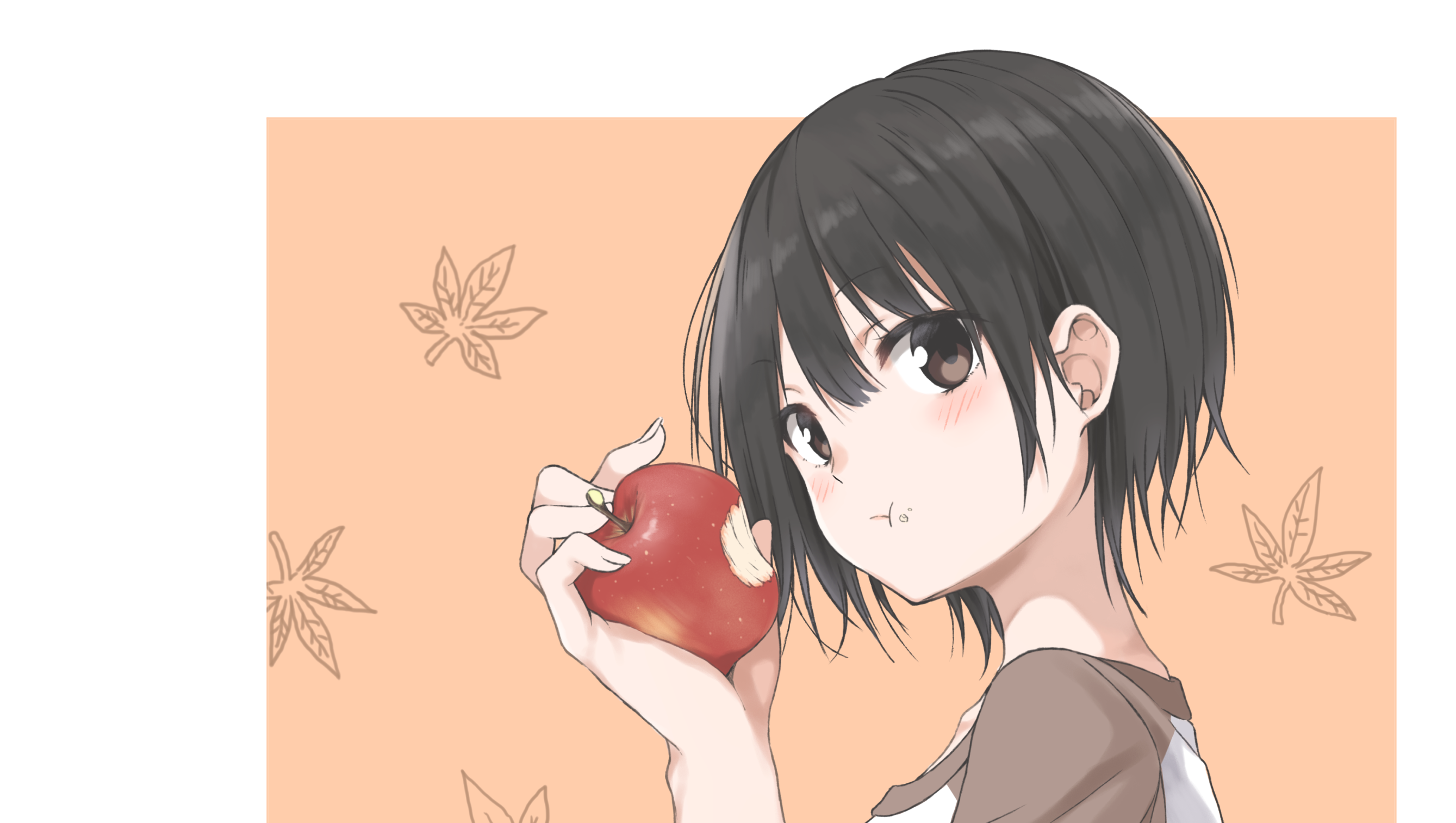 Girl holding a bitten apple HD Wallpaper