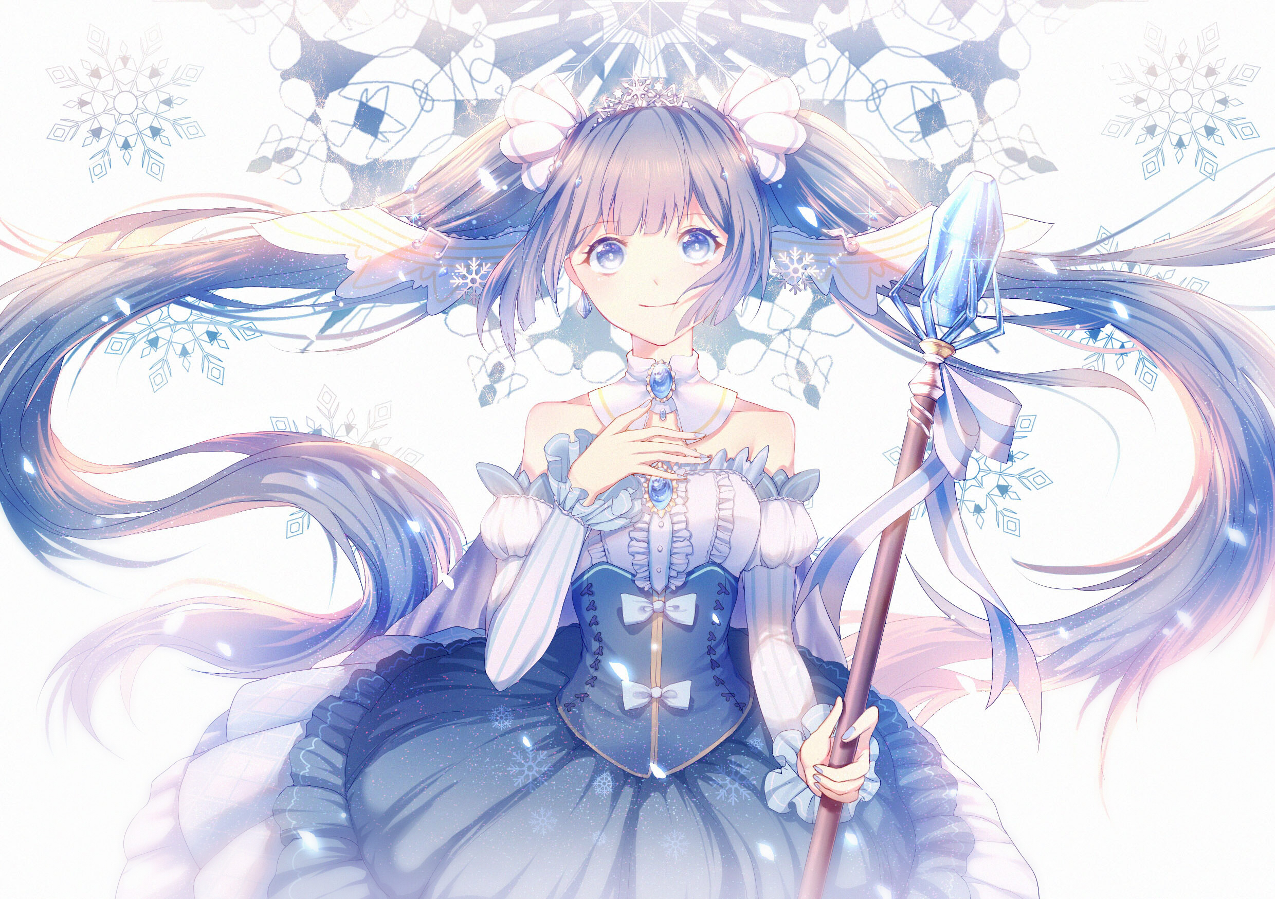 Yuki Miku holding a staff with snowflakes HD Wallpaper