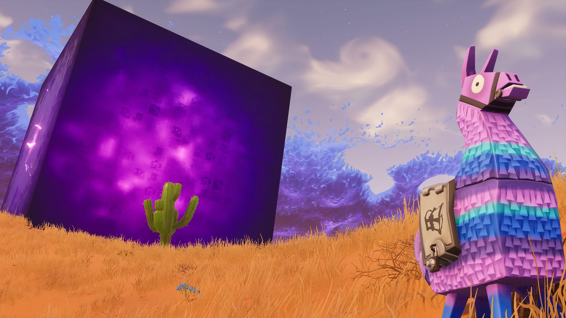 Fortnite Cube and Llama in Desert Landscape HD Wallpaper