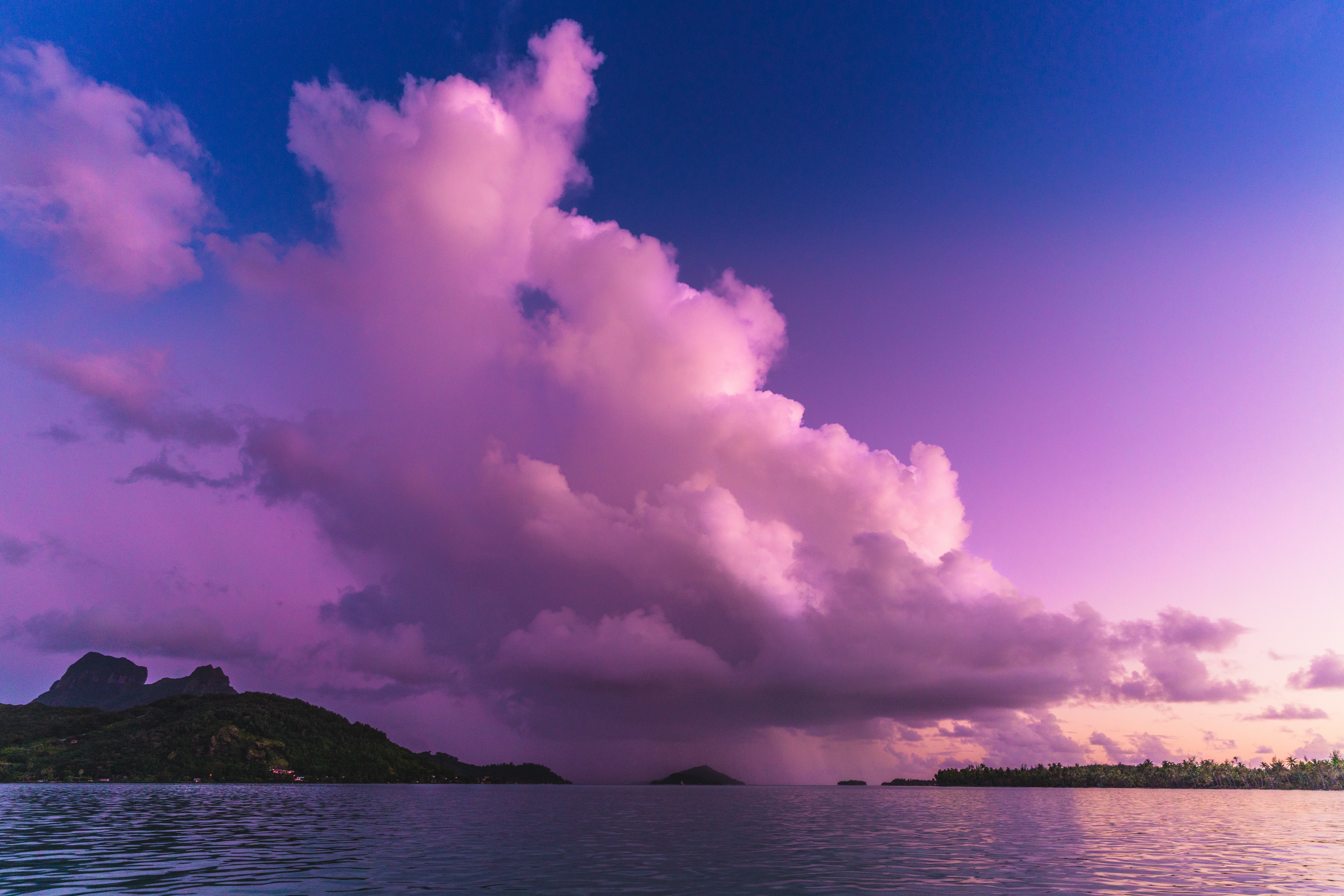 Purple sunset clouds over Bora Bora ocean HD Wallpaper
