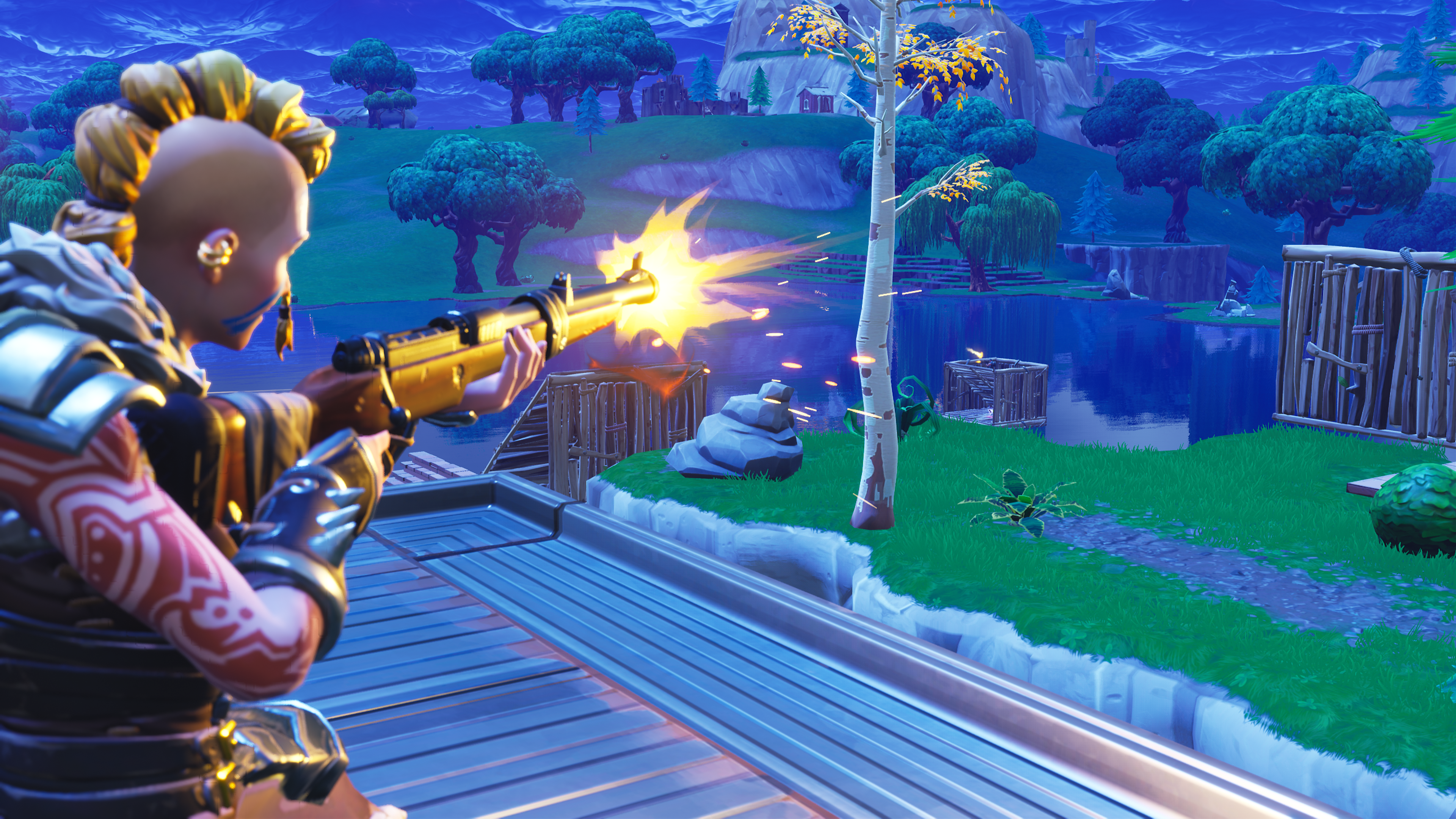 Fortnite Battle Royale character firing a shotgun HD Wallpaper