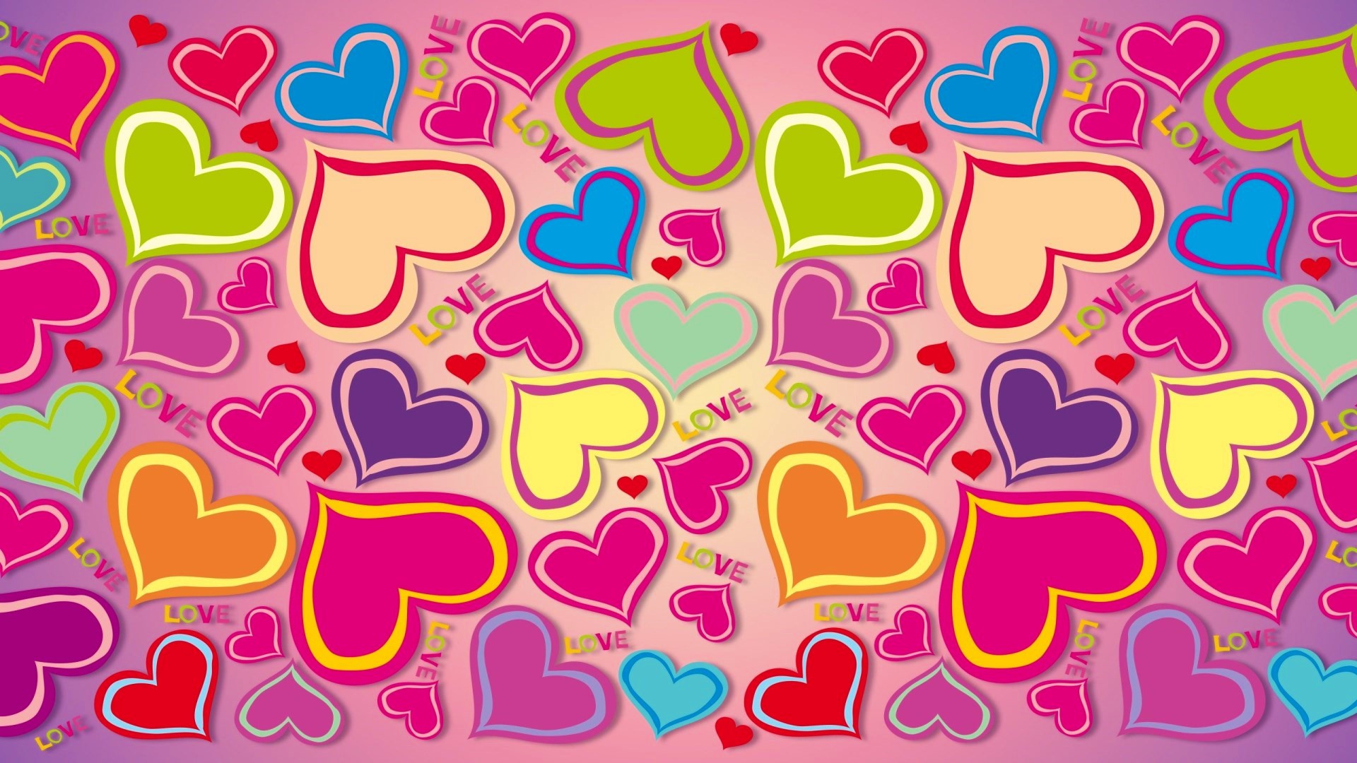 Colorful Hearts with Love Text HD Wallpaper