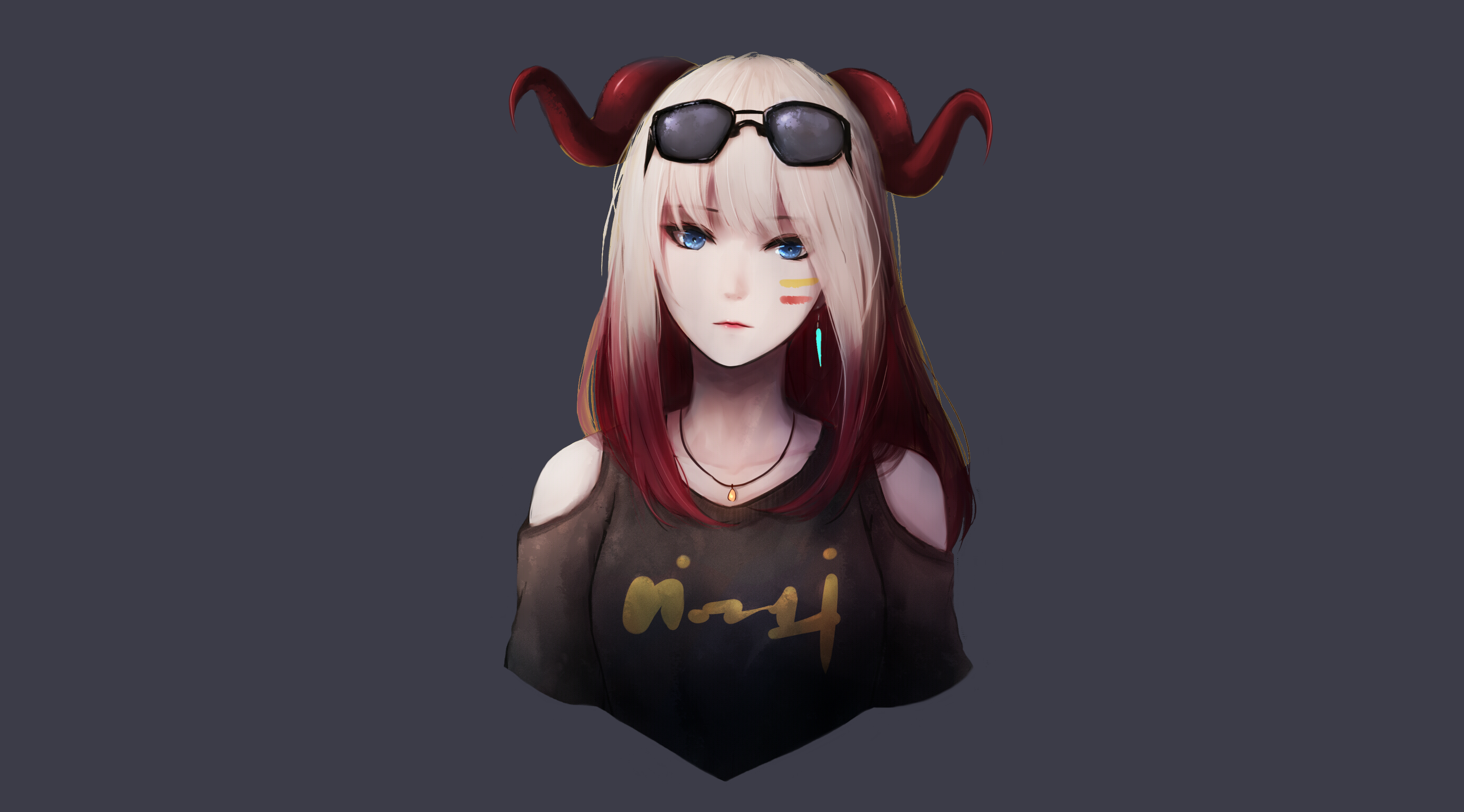 Anime girl with horns and glasses HD Wallpaper