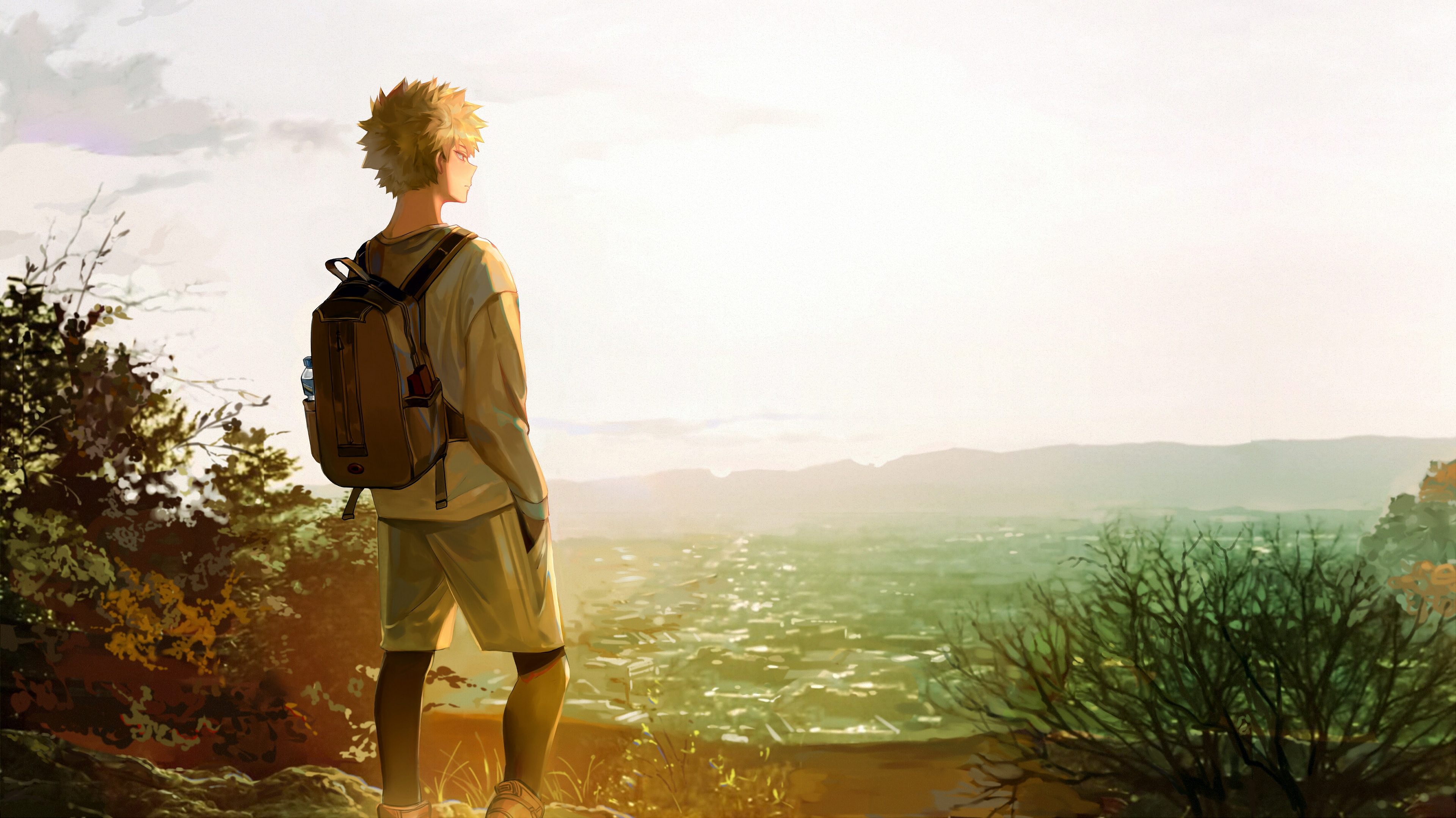 Katsuki Bakugou from My Hero Academia overlooking a city HD Wallpaper