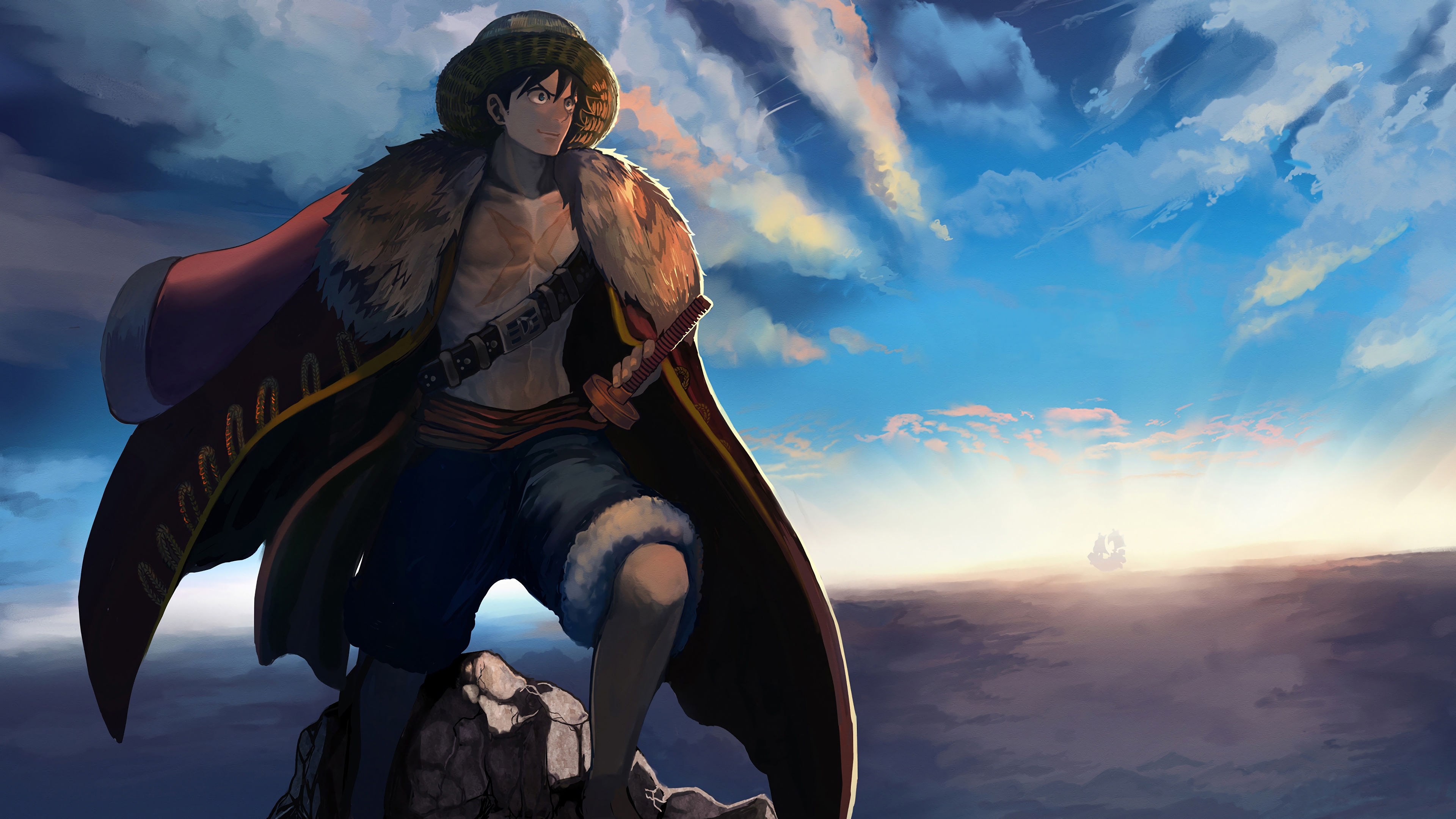 Monkey D. Luffy Overlooking Sunset Horizon HD Wallpaper