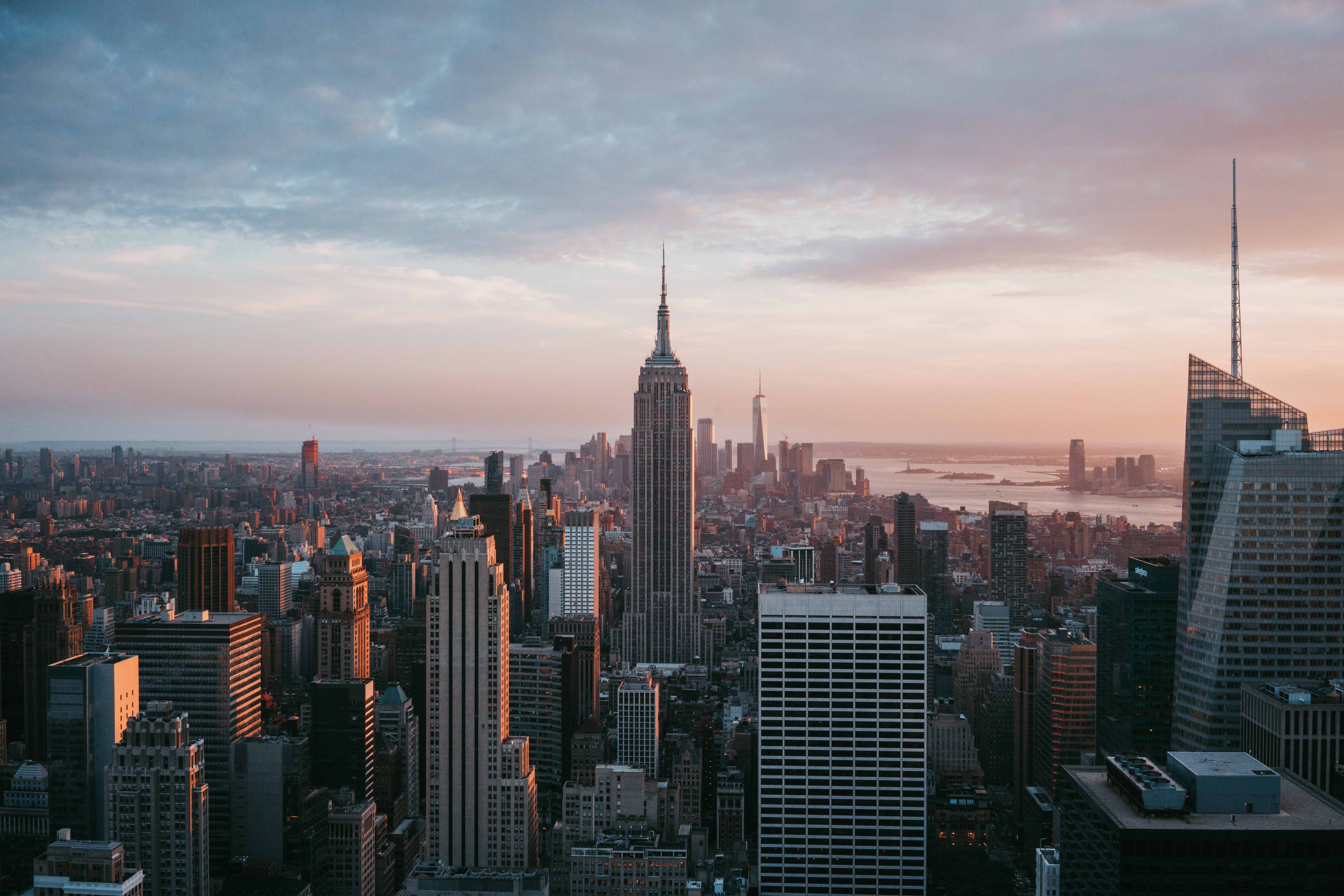 Empire State Building and New York City Skyline at Sunset HD Wallpaper