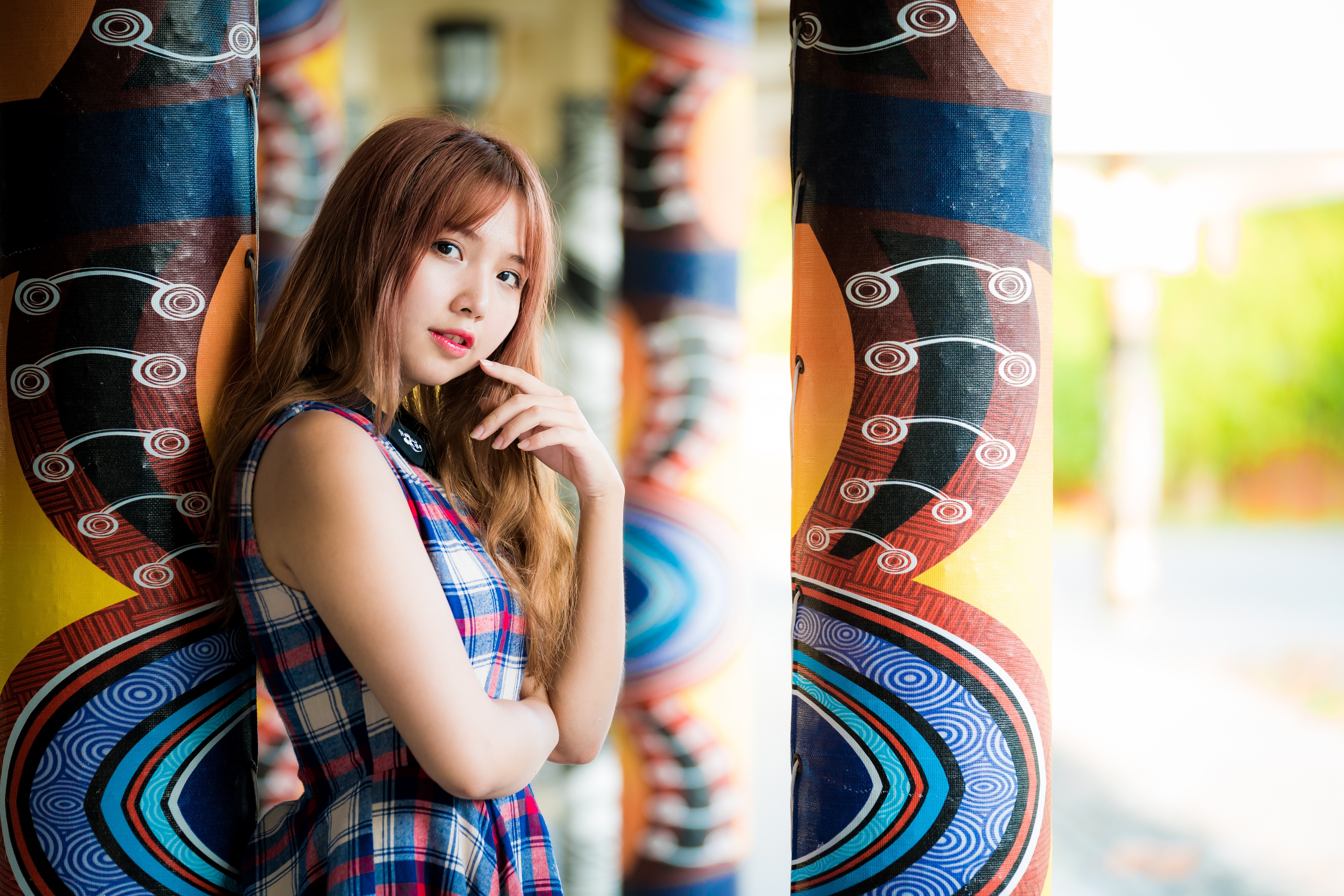 Portrait of a Woman in Colorful Dress with Artistic Background HD Wallpaper