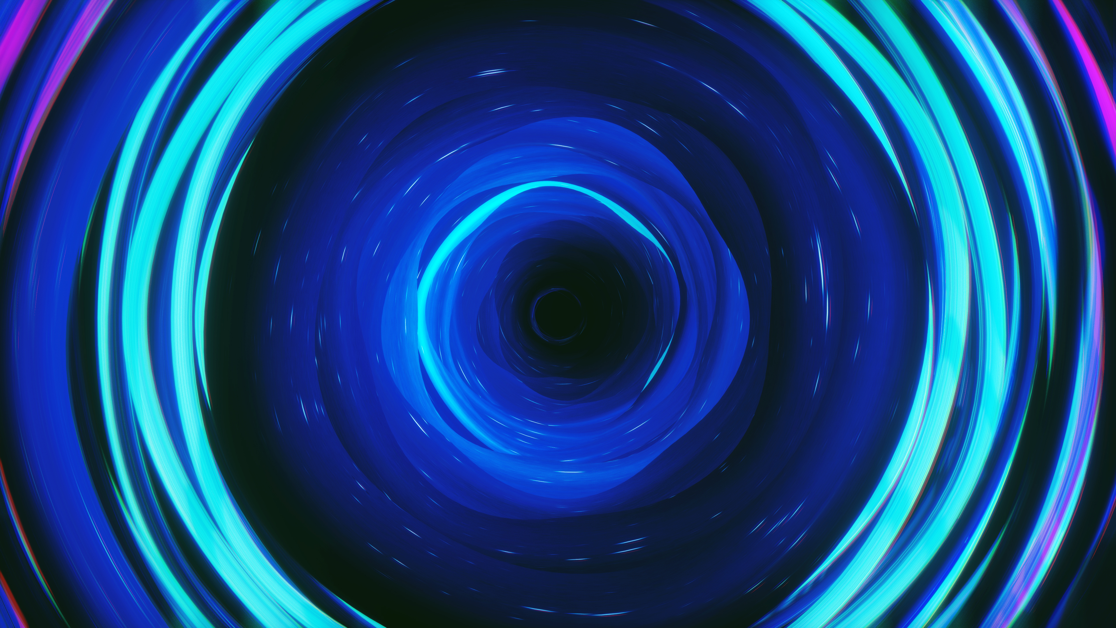 4K Neon Blue Circular Wave Tunnel HD Wallpaper