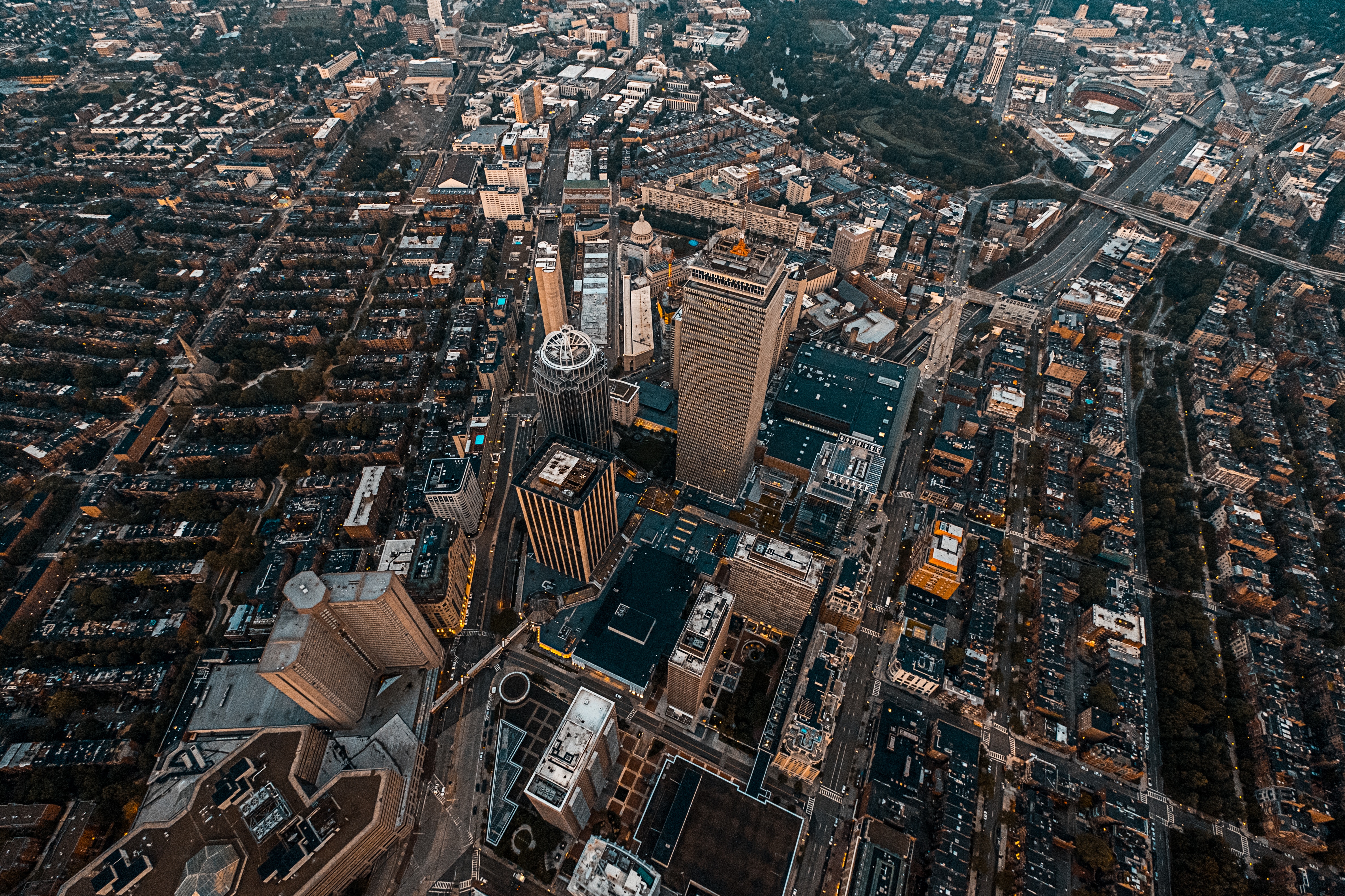 Aerial view of Boston cityscape at sunrise HD Wallpaper