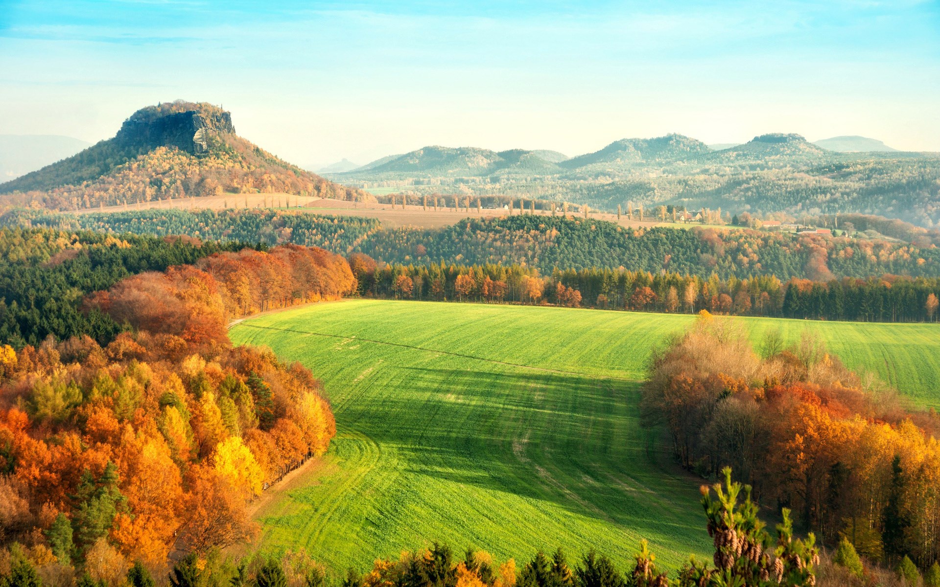 Autumn landscape with rolling hills and a plateau HD Wallpaper