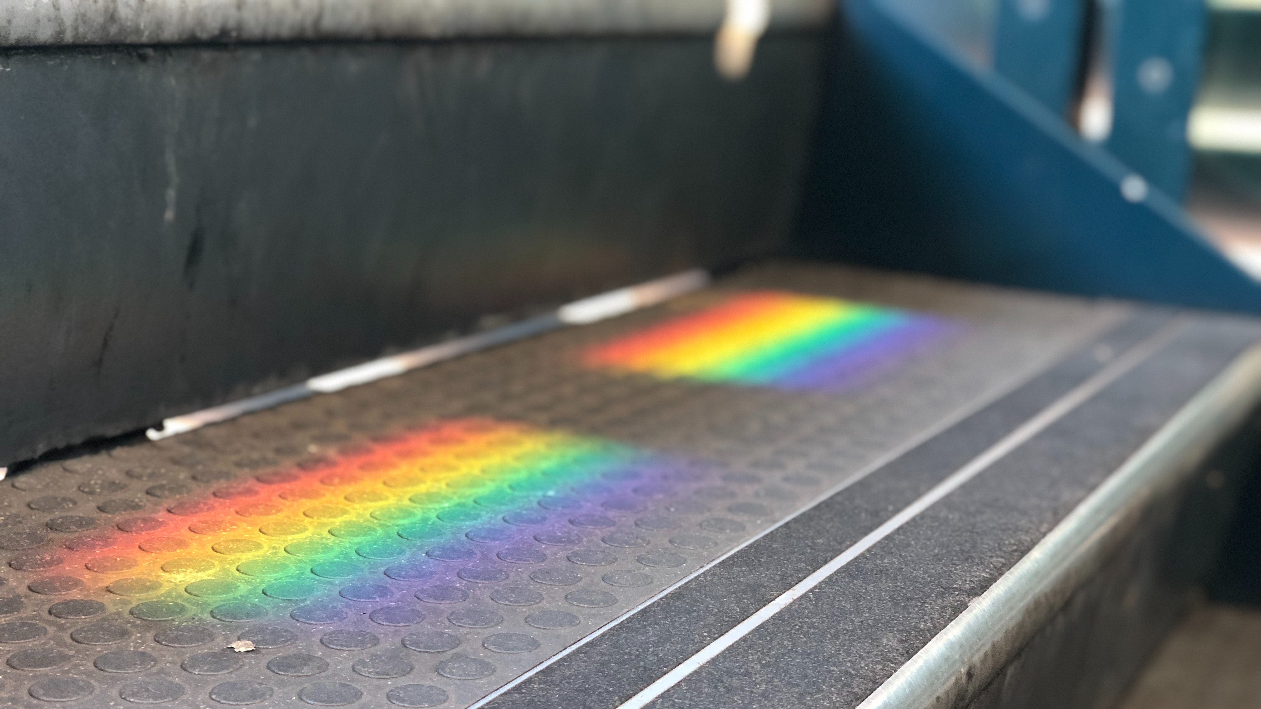 Rainbow light on urban stairs HD Wallpaper