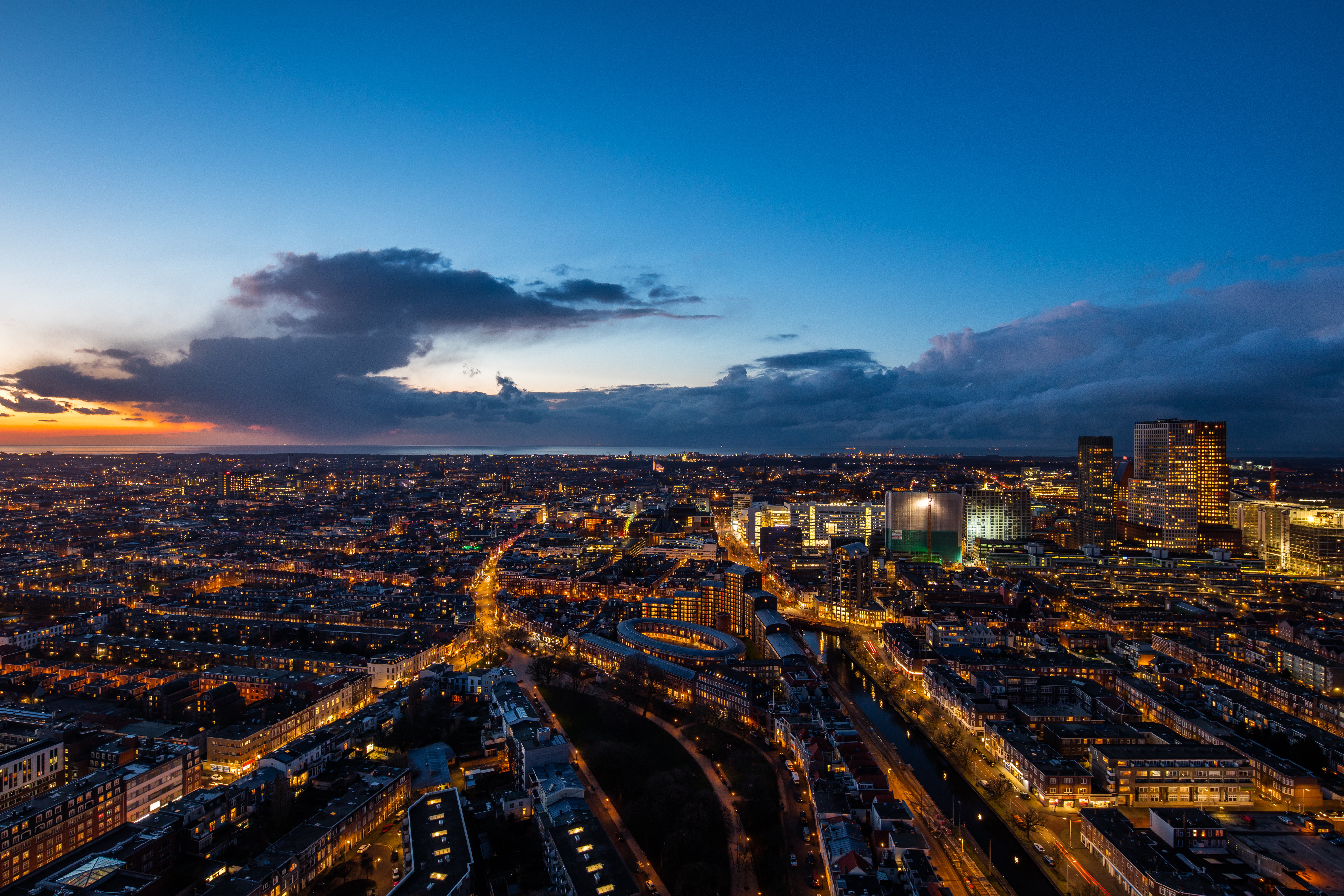 Sunset Over The Hague Urban Cityscape HD Wallpaper