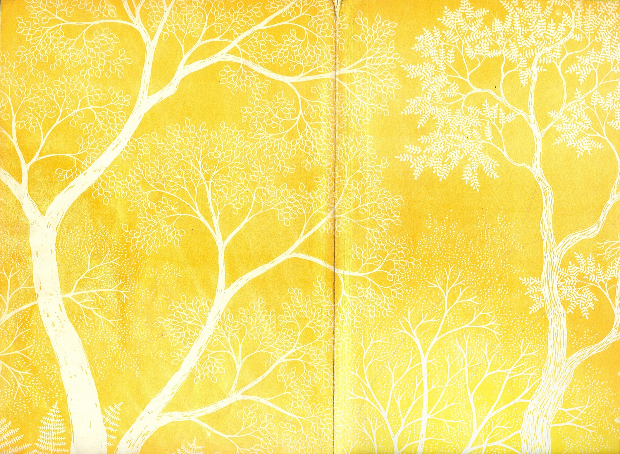 White trees with leaves on yellow background HD Wallpaper