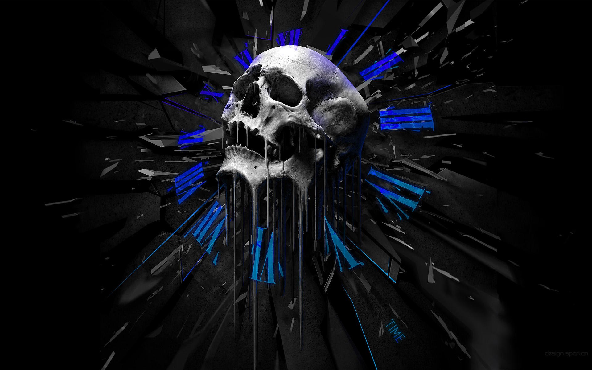 Abstract Skull with Blue Geometric Elements HD Wallpaper